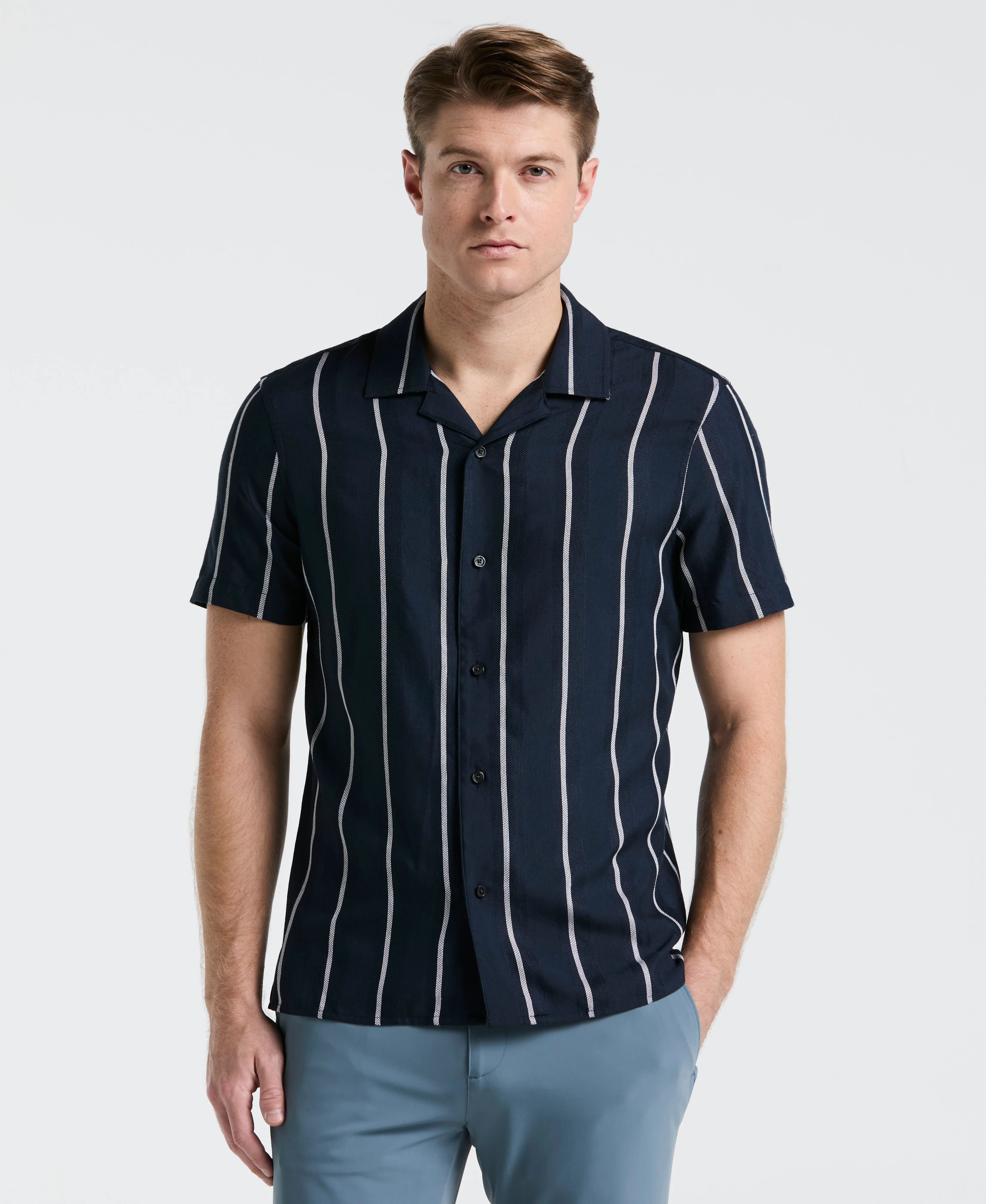 EcoVero™ Striped Camp Collar Shirt
