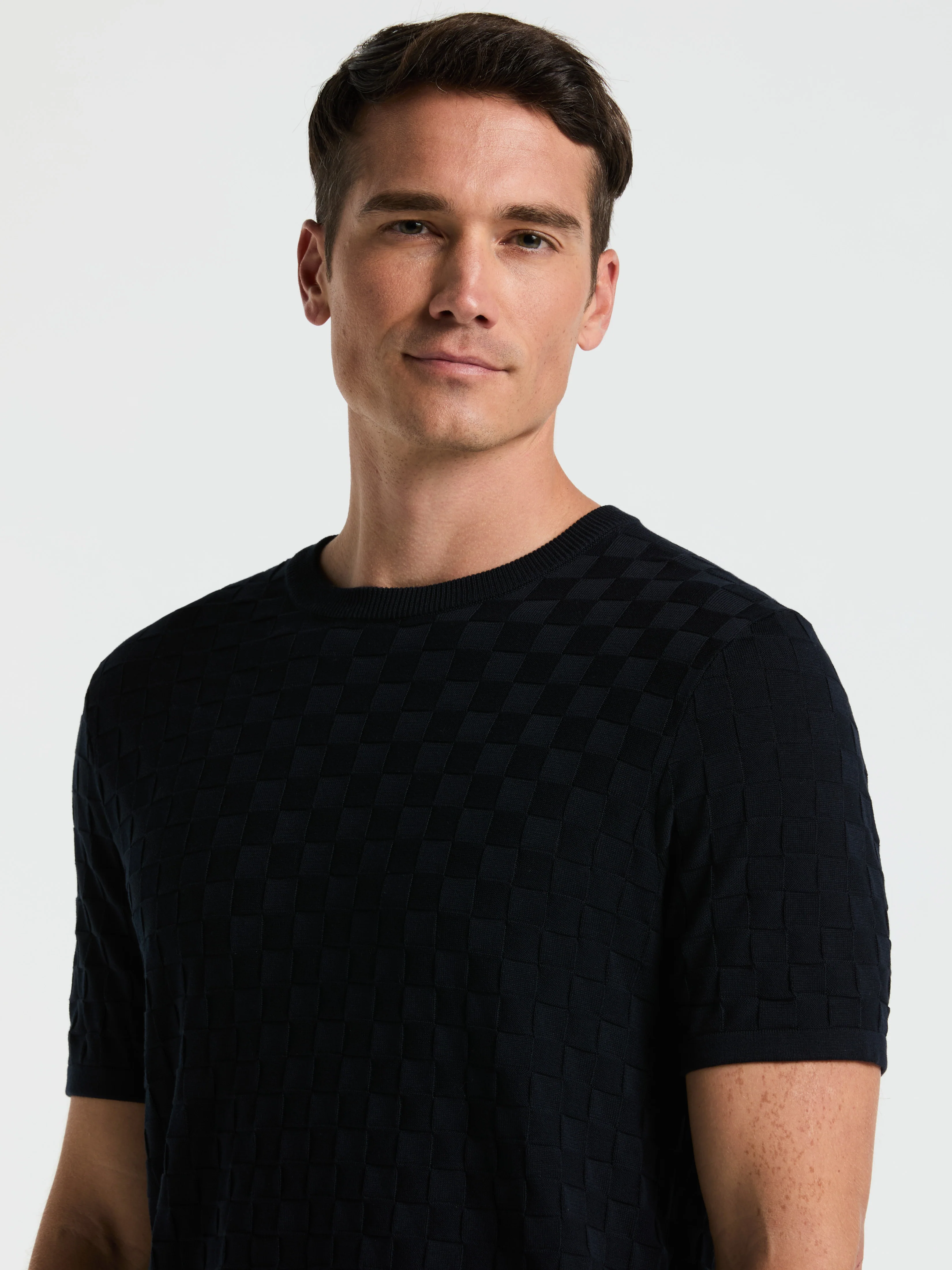 Square Pattern Crew Neck Sweater Tee
