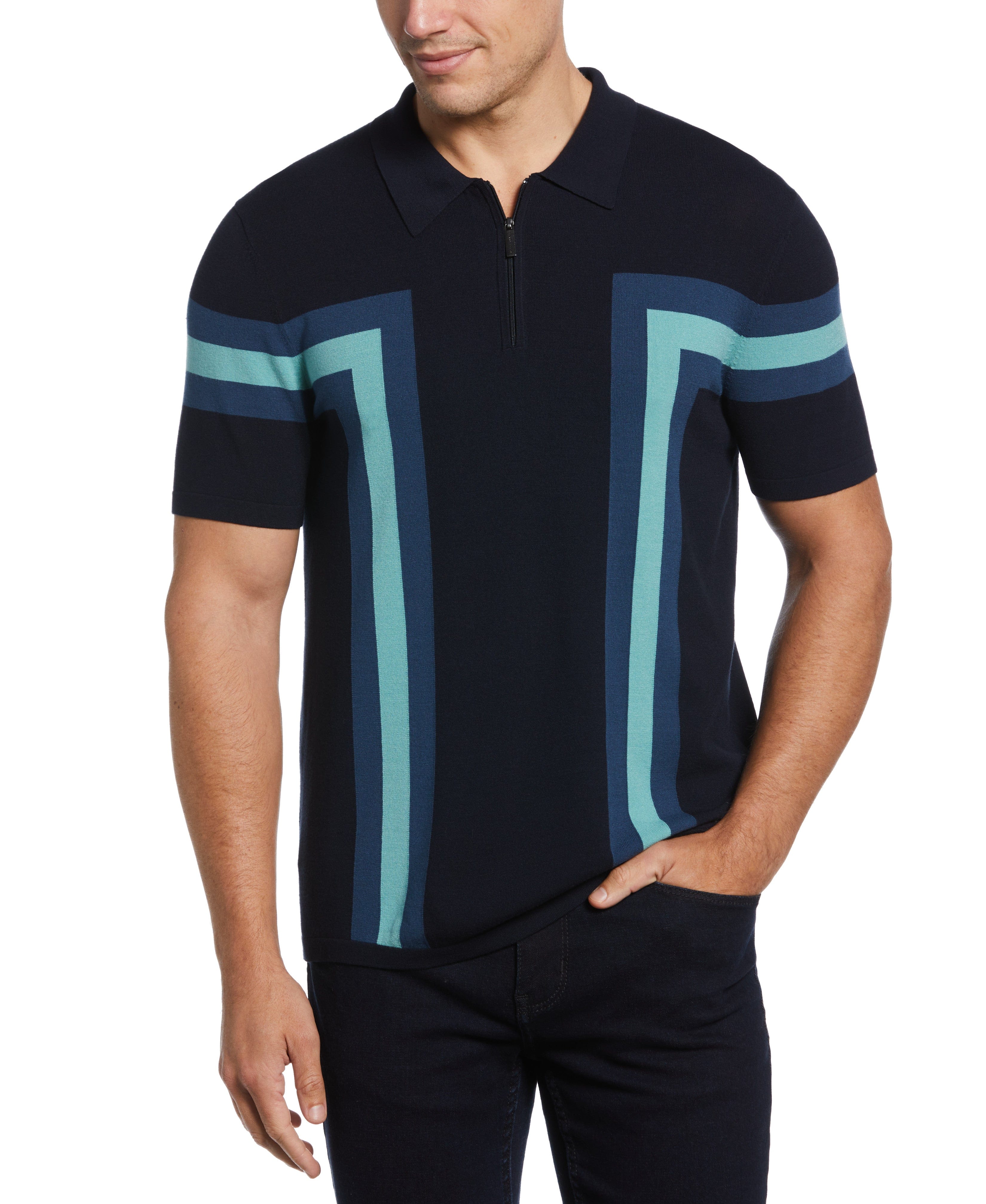 Tech Knit Color Block Zip Polo