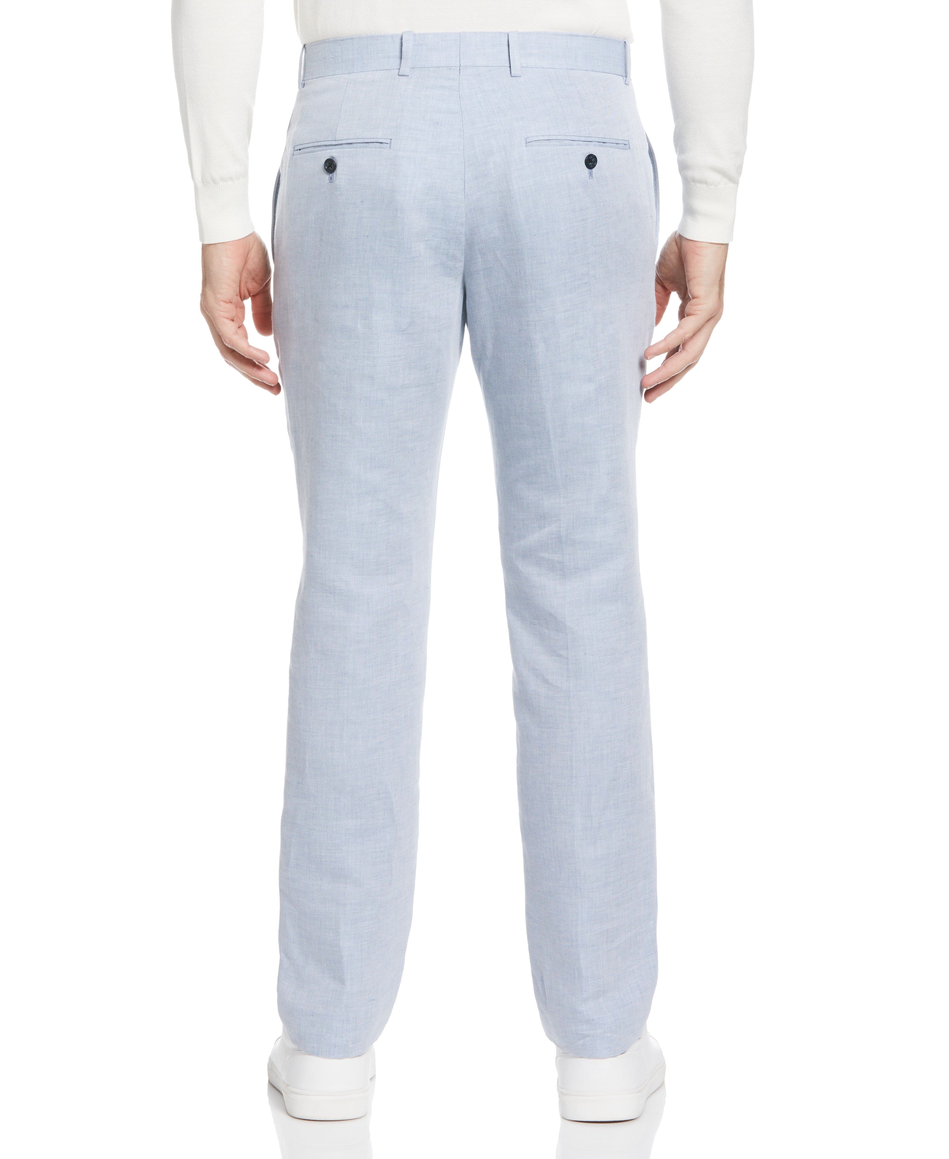 Slim Fit Linen Blend Twill Flat Front Suit Pant