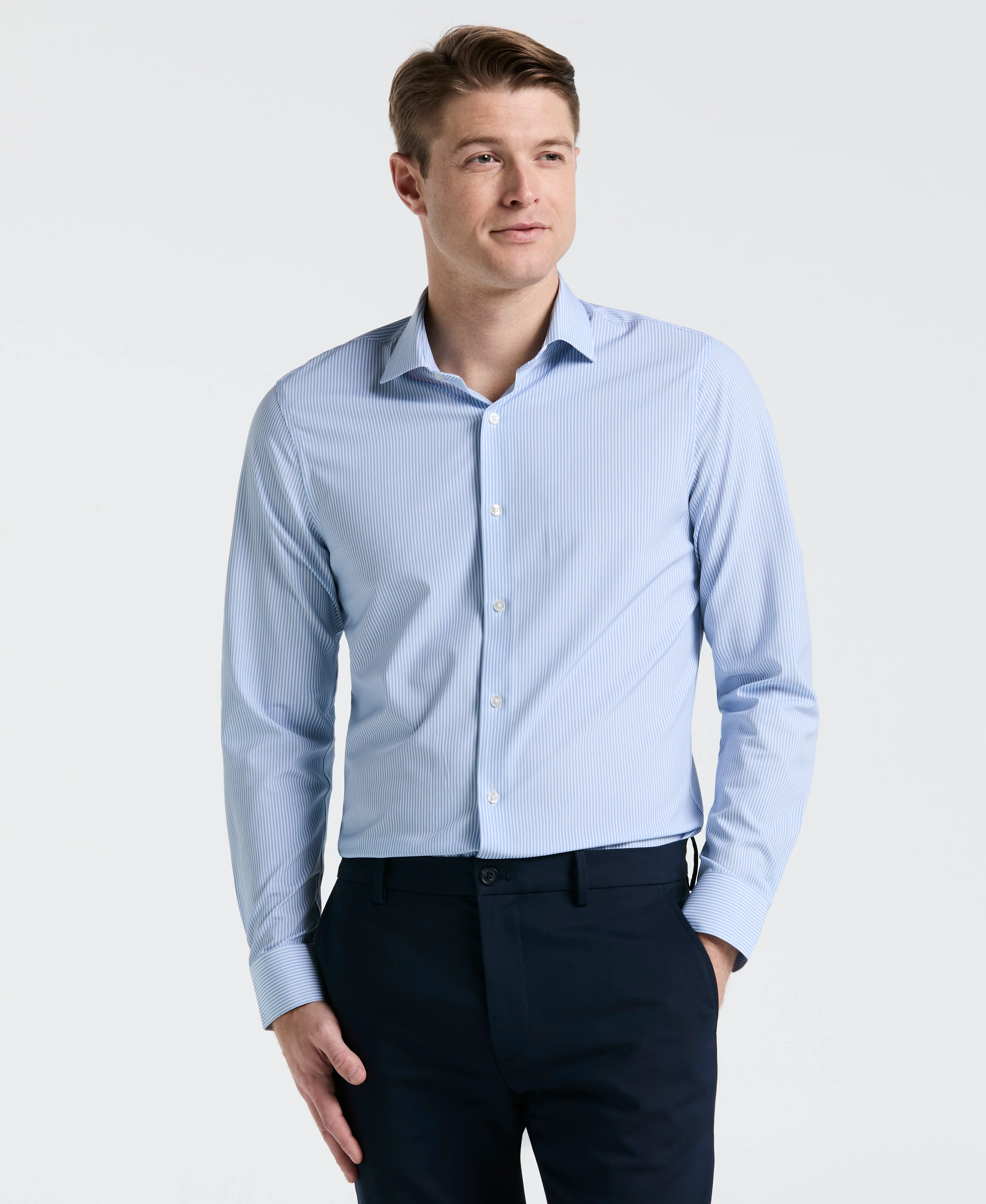 Performance Tech Striped Print Dress Shirt