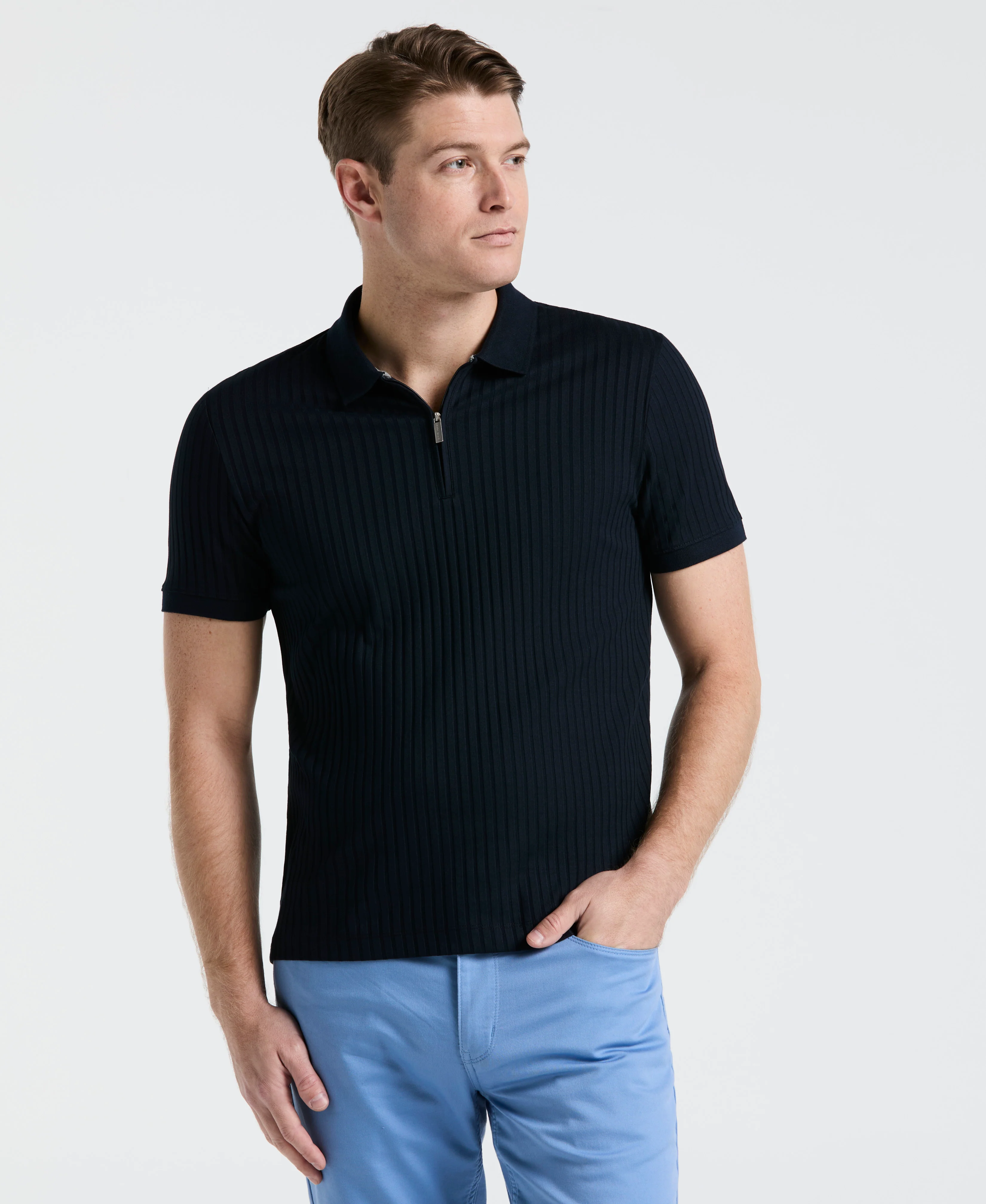 Ribbed Quarter Zip Polo
