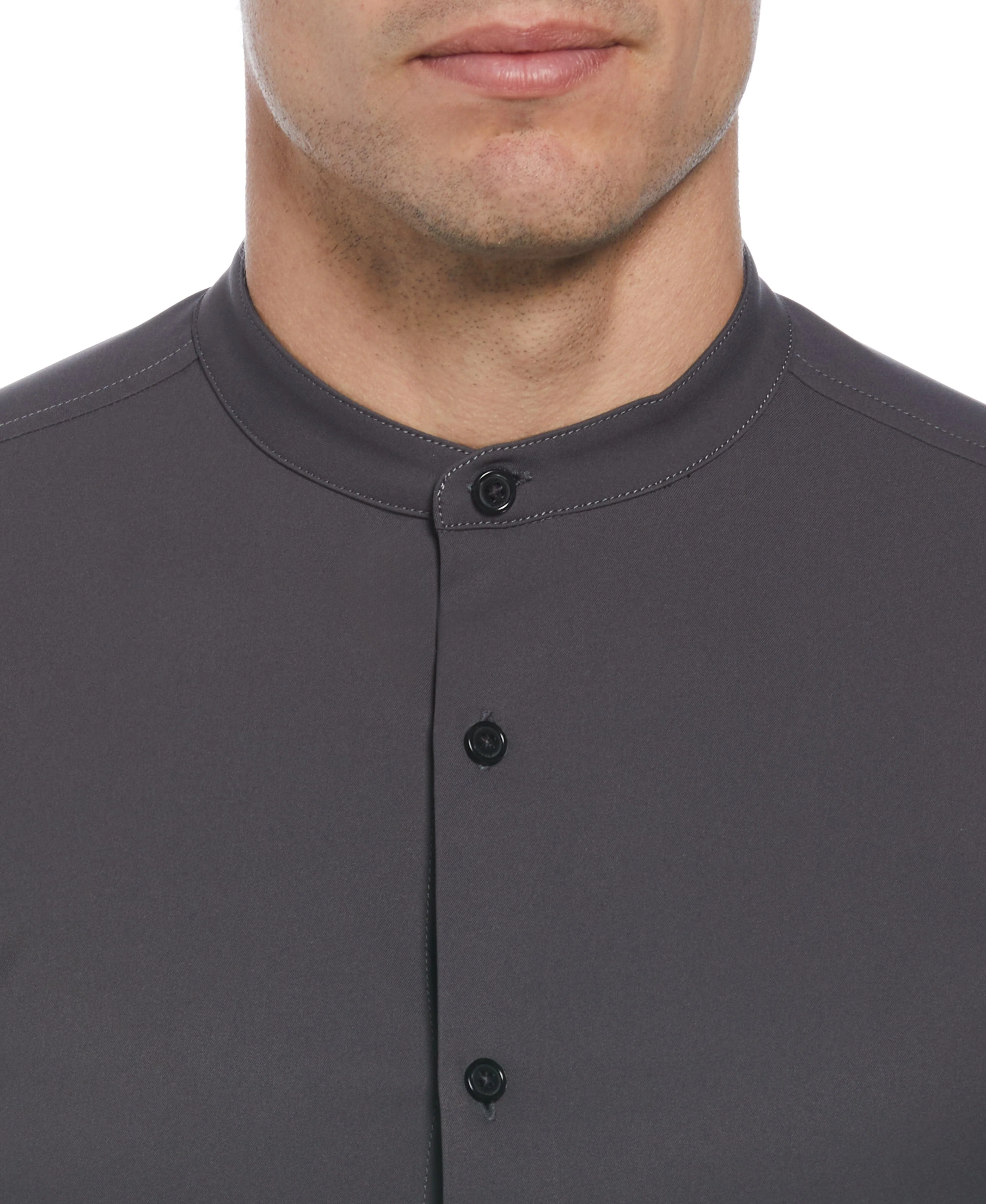 Untucked Total Stretch Slim Fit Banded Collar Shirt - Gray