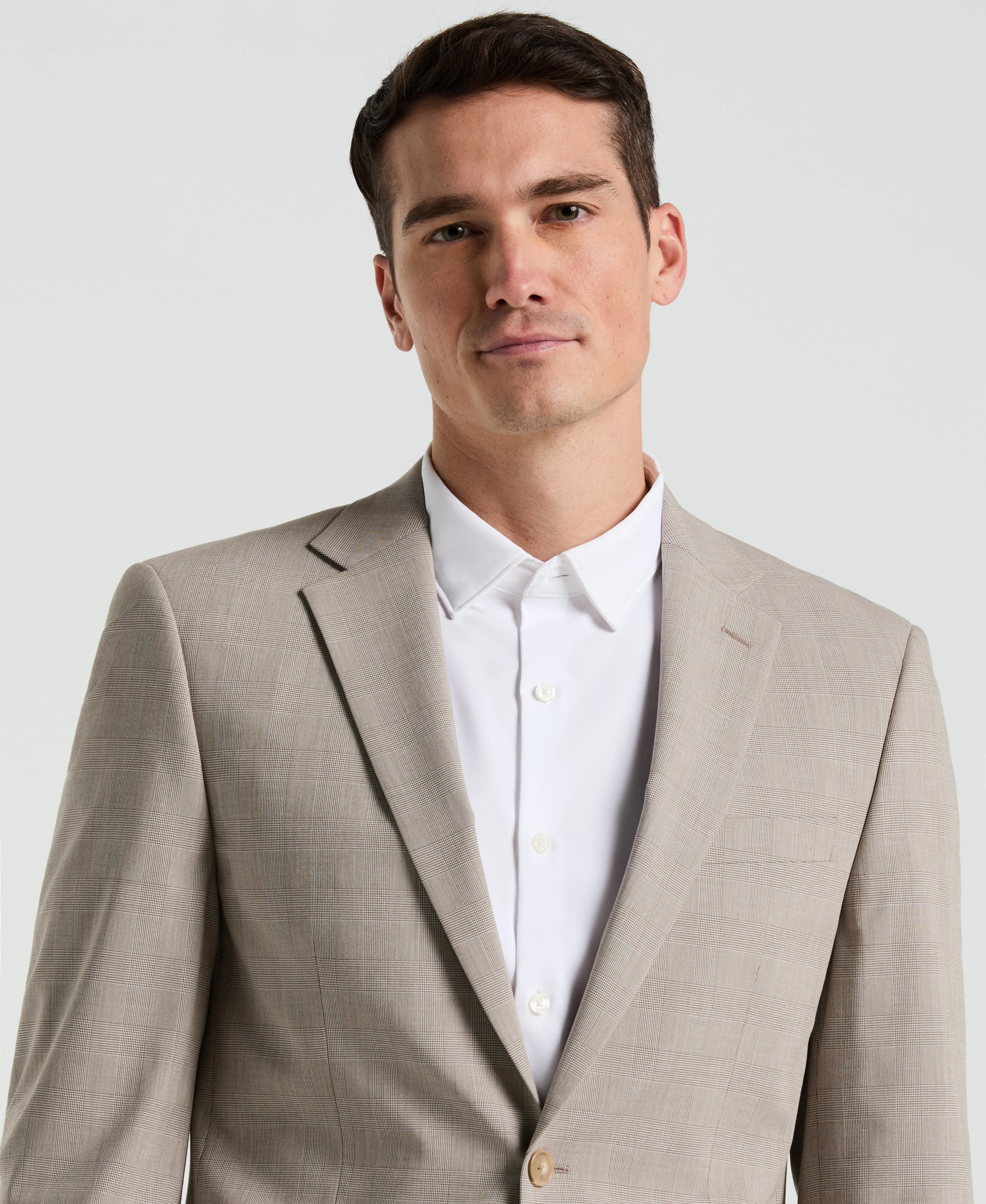 Slim Fit Tan Plaid Print Suit