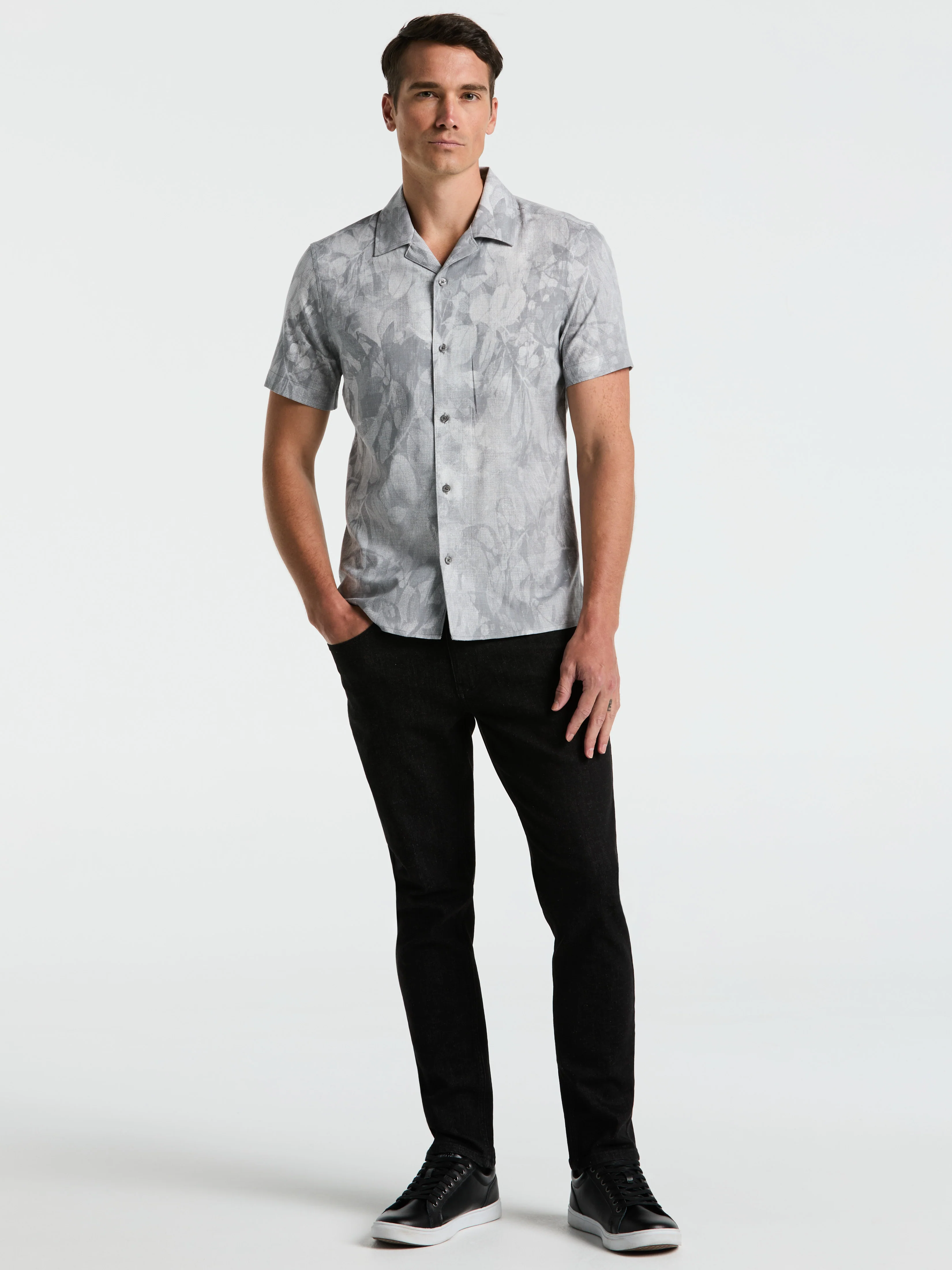 Leaf Print Camp Collar Shirt