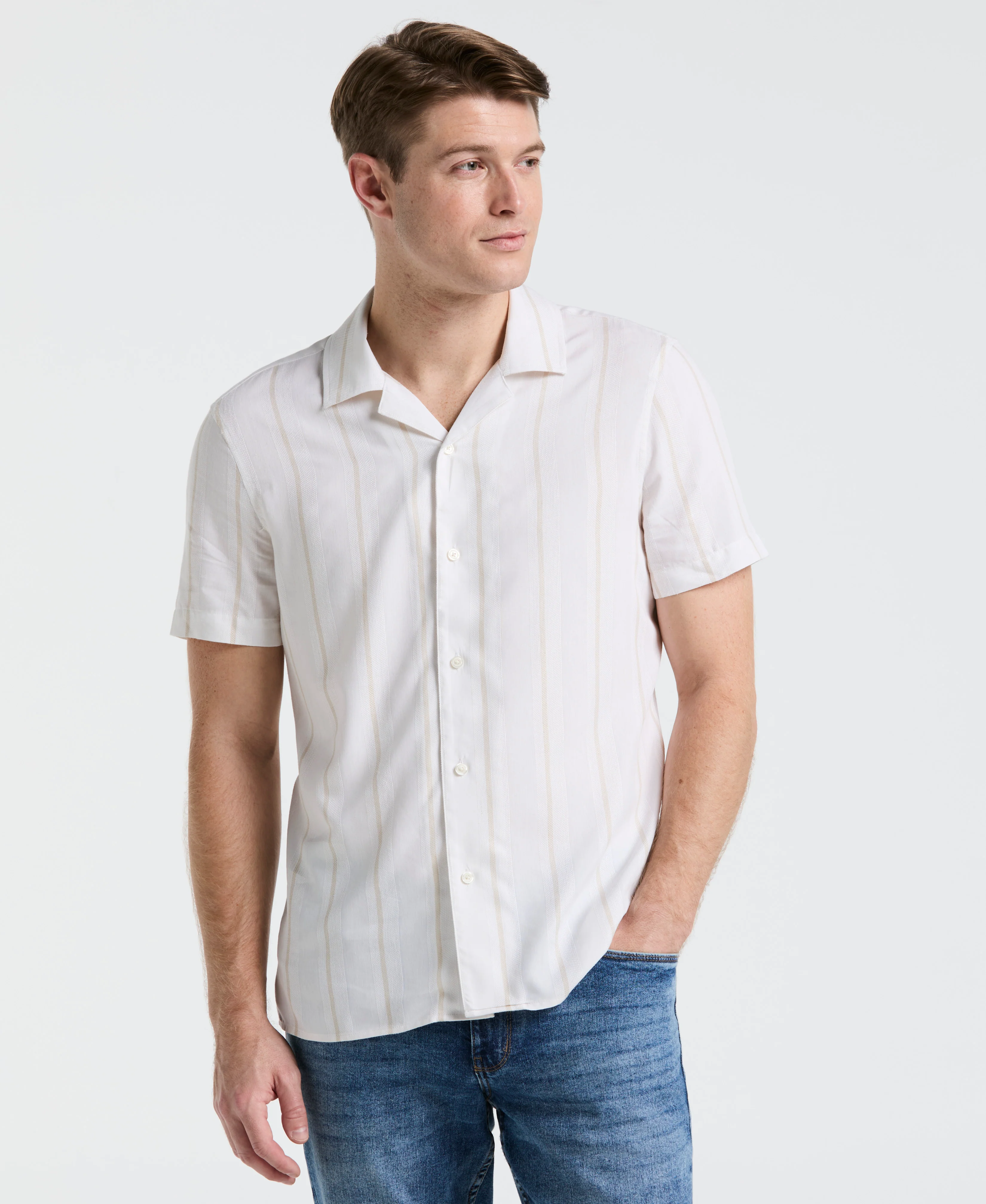 EcoVero™ Striped Camp Collar Shirt