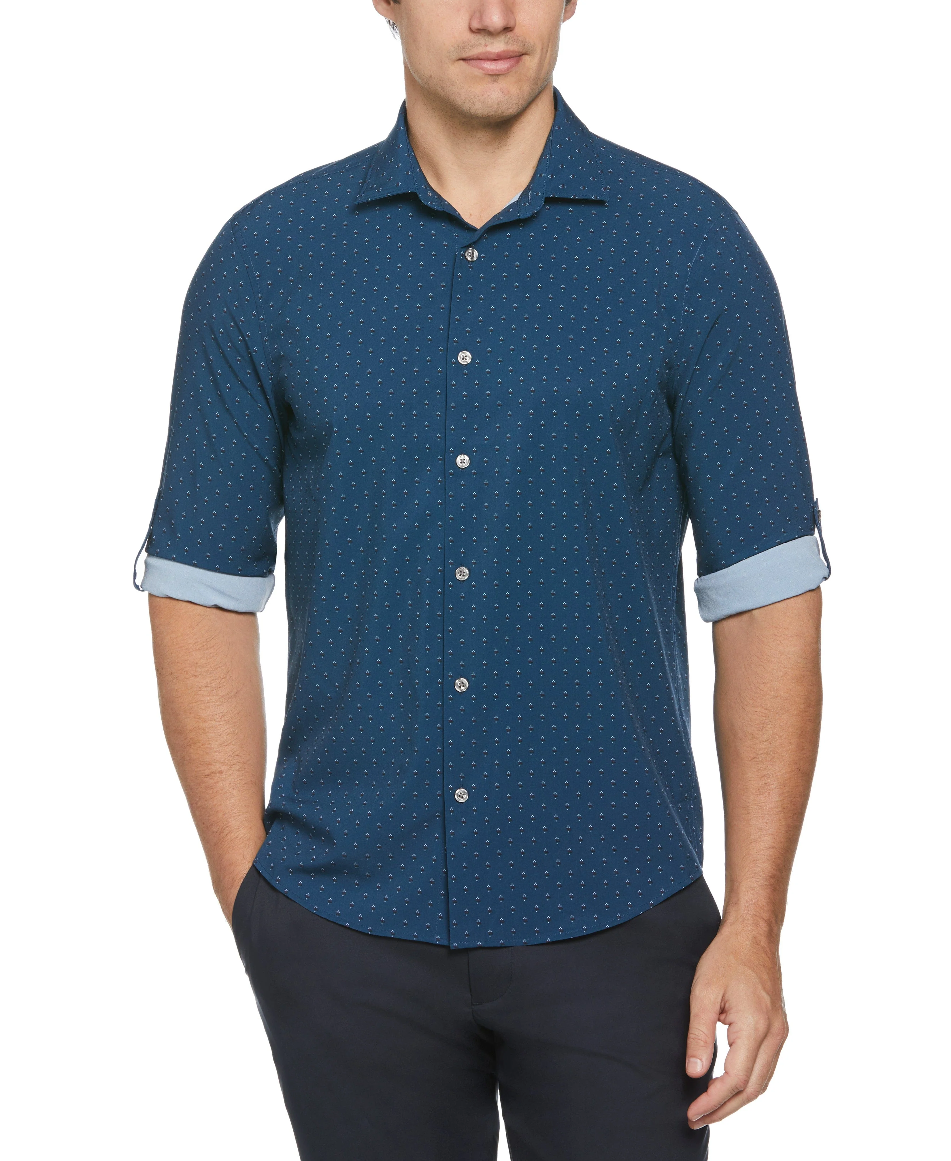 Total Stretch Rolled Sleeve Micro Geometric Shirt