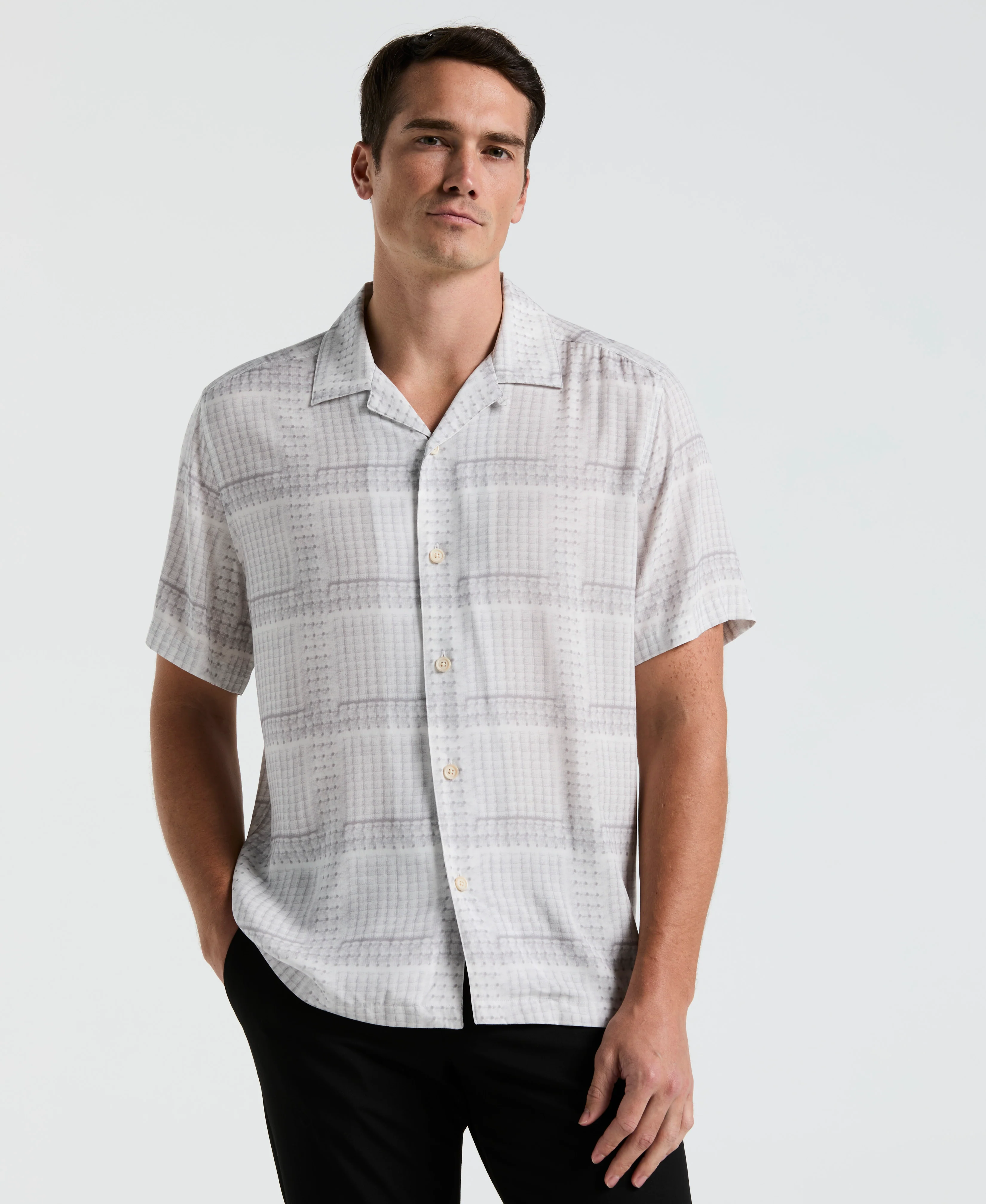 EcoVero™ Camp Collar Textured Print Shirt