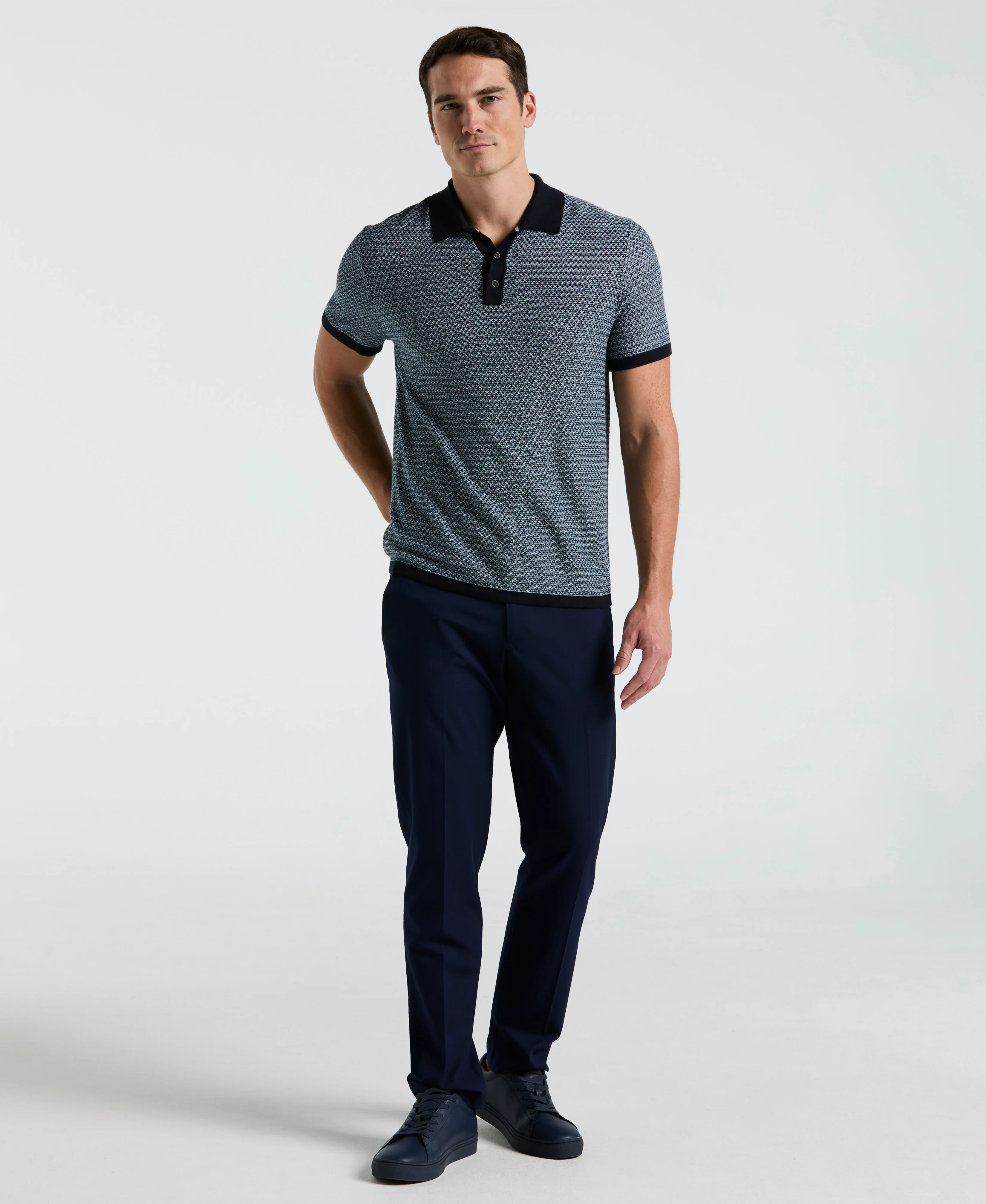 Geo Textured Stitch Polo Sweater