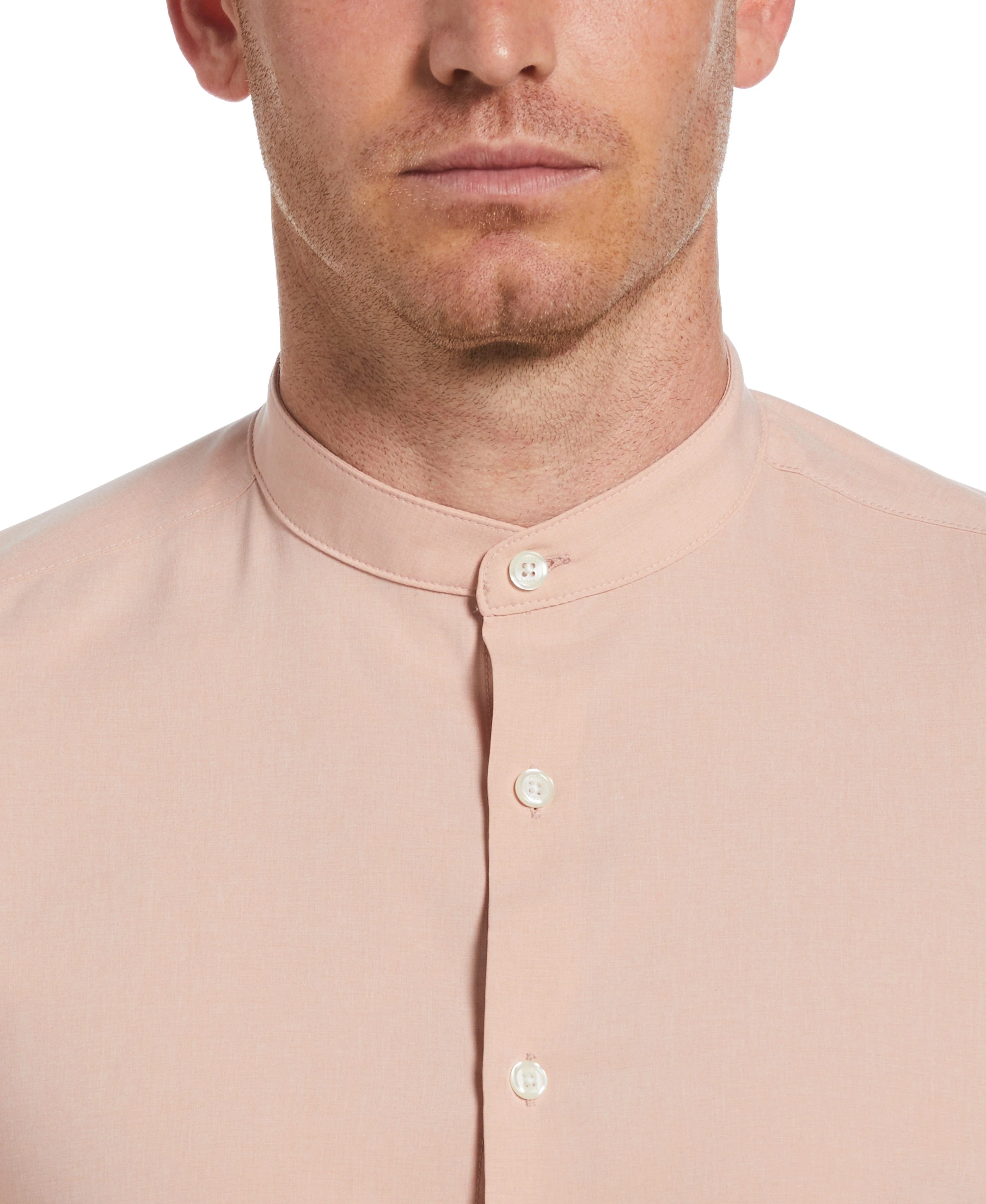 Untucked Total Stretch Slim Fit Band Collar Heathered Shirt - Pink