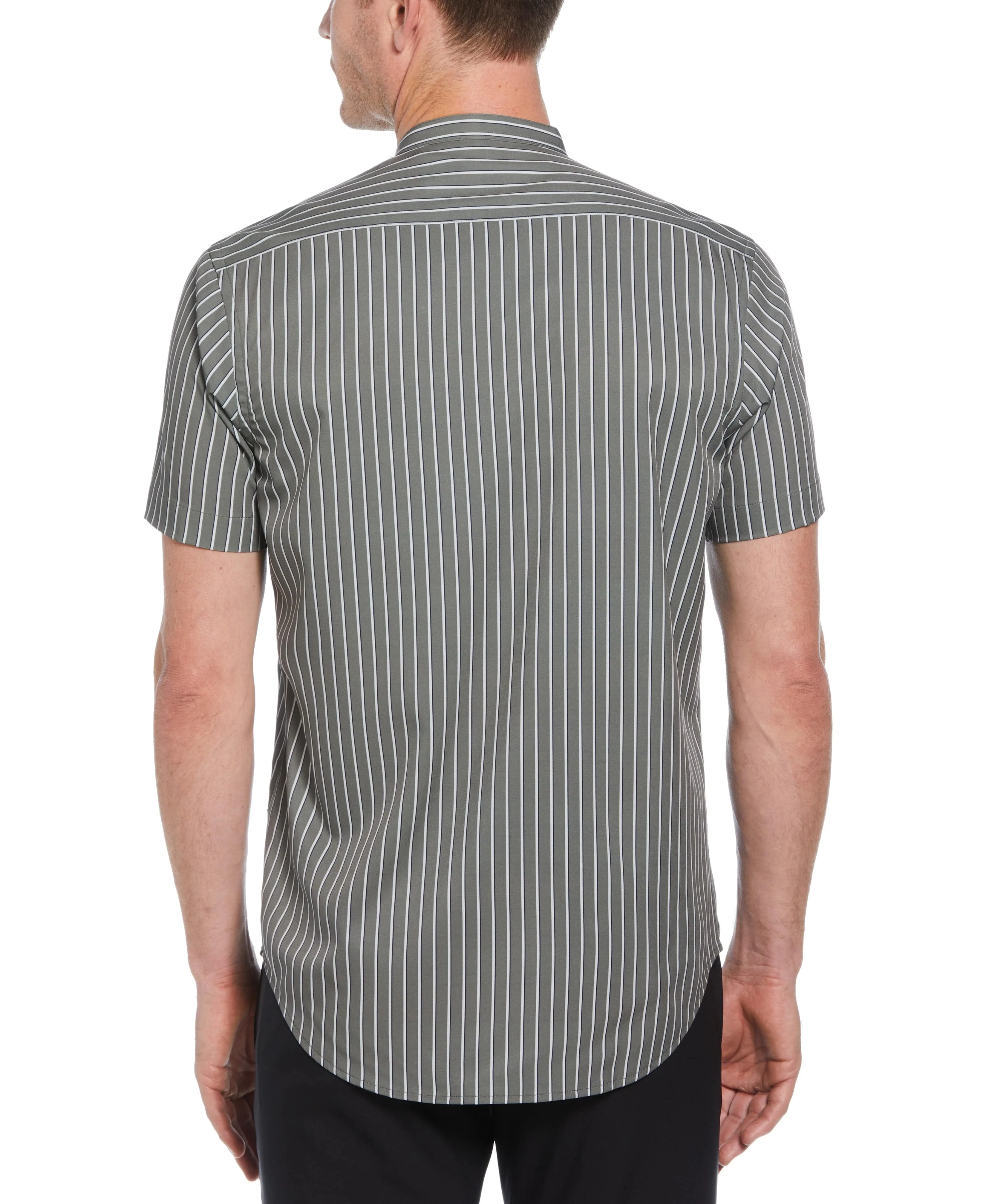 Slim Fit Band Collar Tri-Stripe Shirt