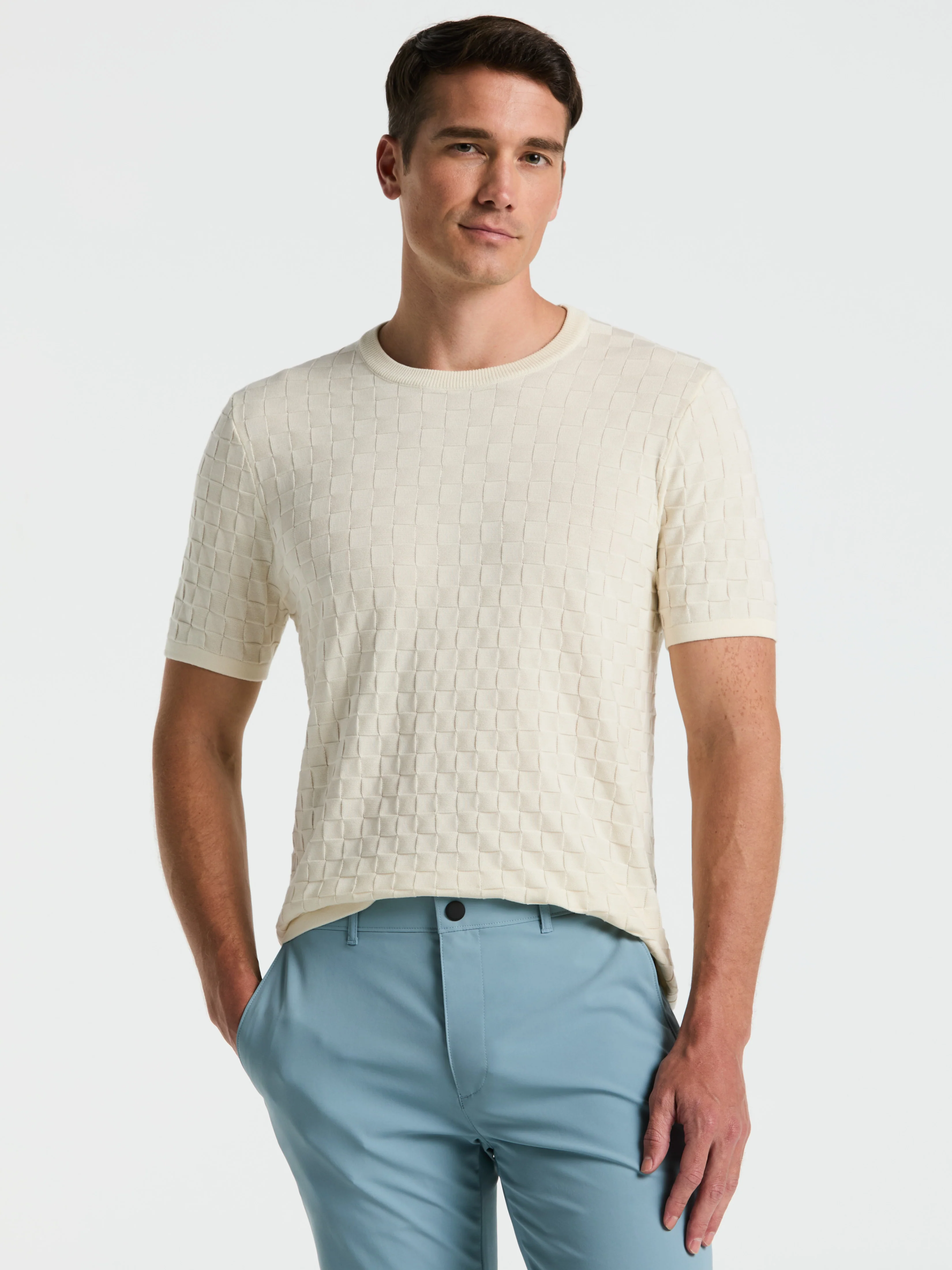 Square Pattern Crew Neck Sweater Tee