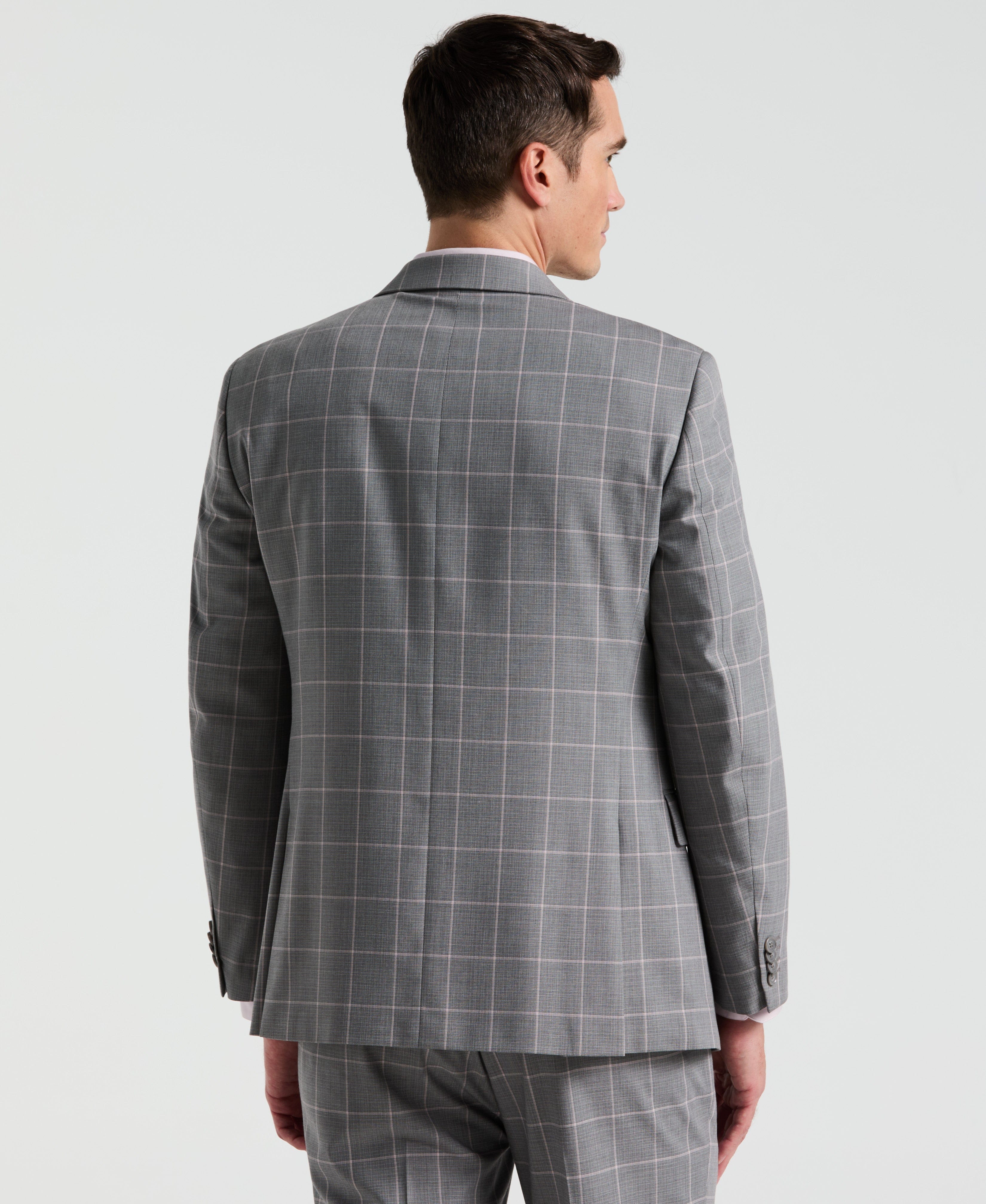Slim Fit Windowpane Pattern Suit Jacket