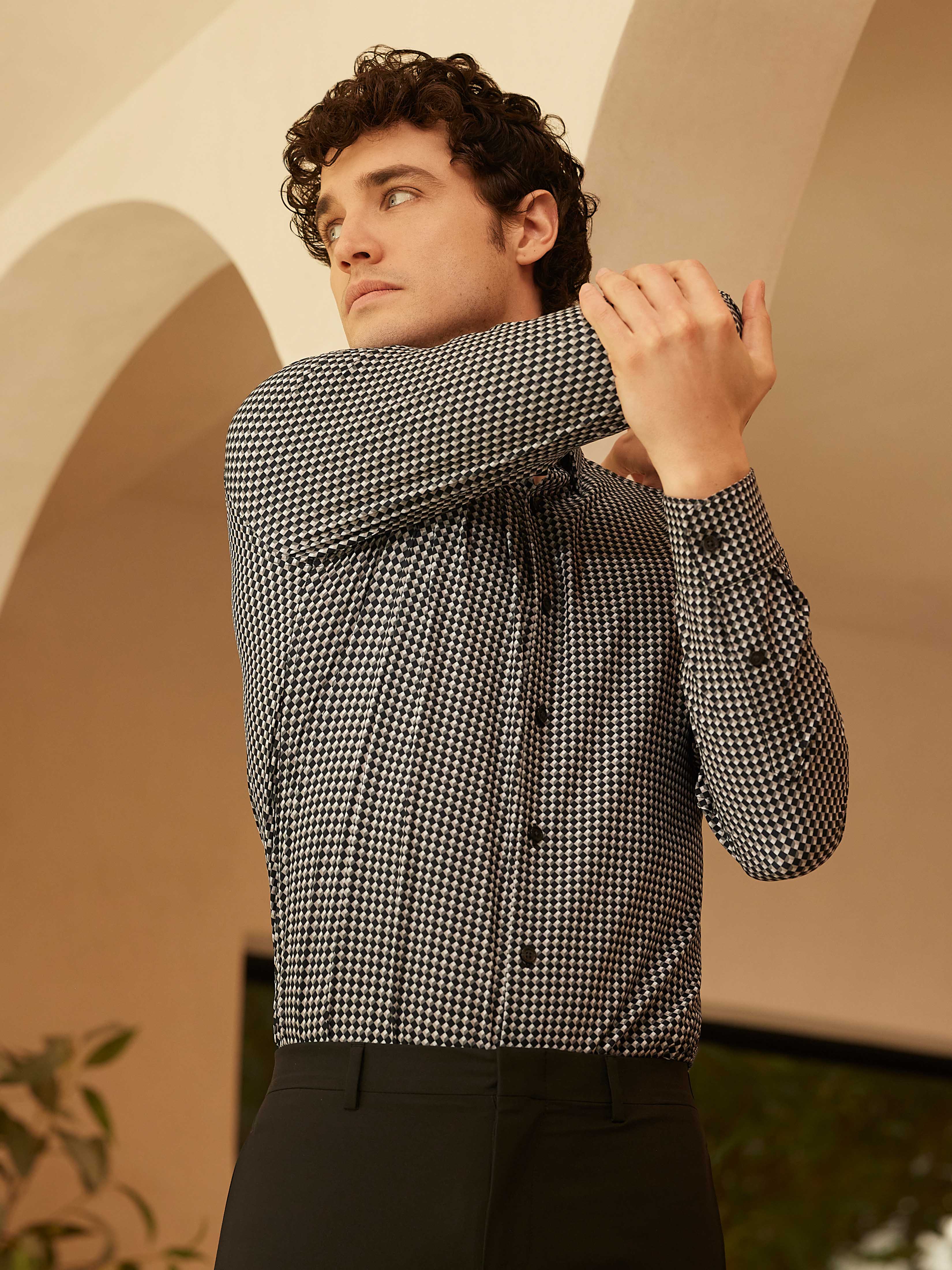 Slim Fit Total Stretch Geometric Pattern Shirt