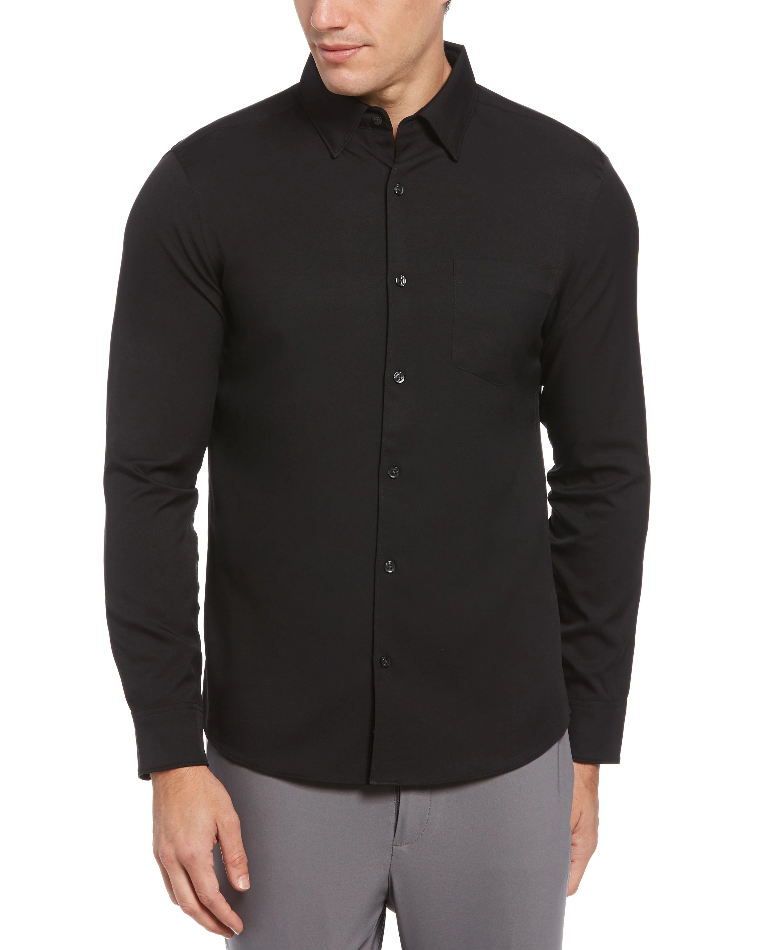 Tall Slim Fit Untucked Total Stretch Solid Shirt - Black