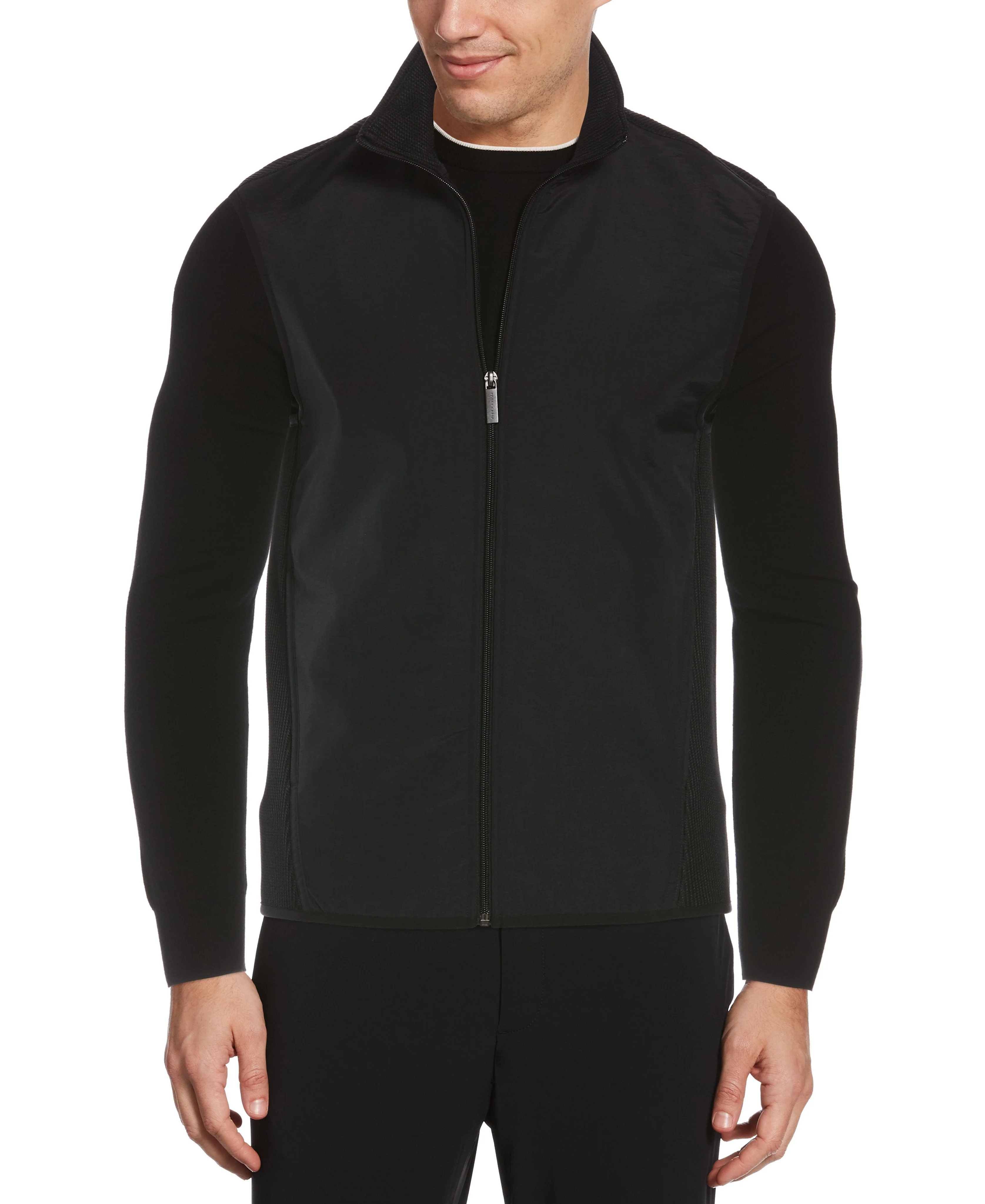 Solid Stretch Full-Zip Fleece Vest - Black