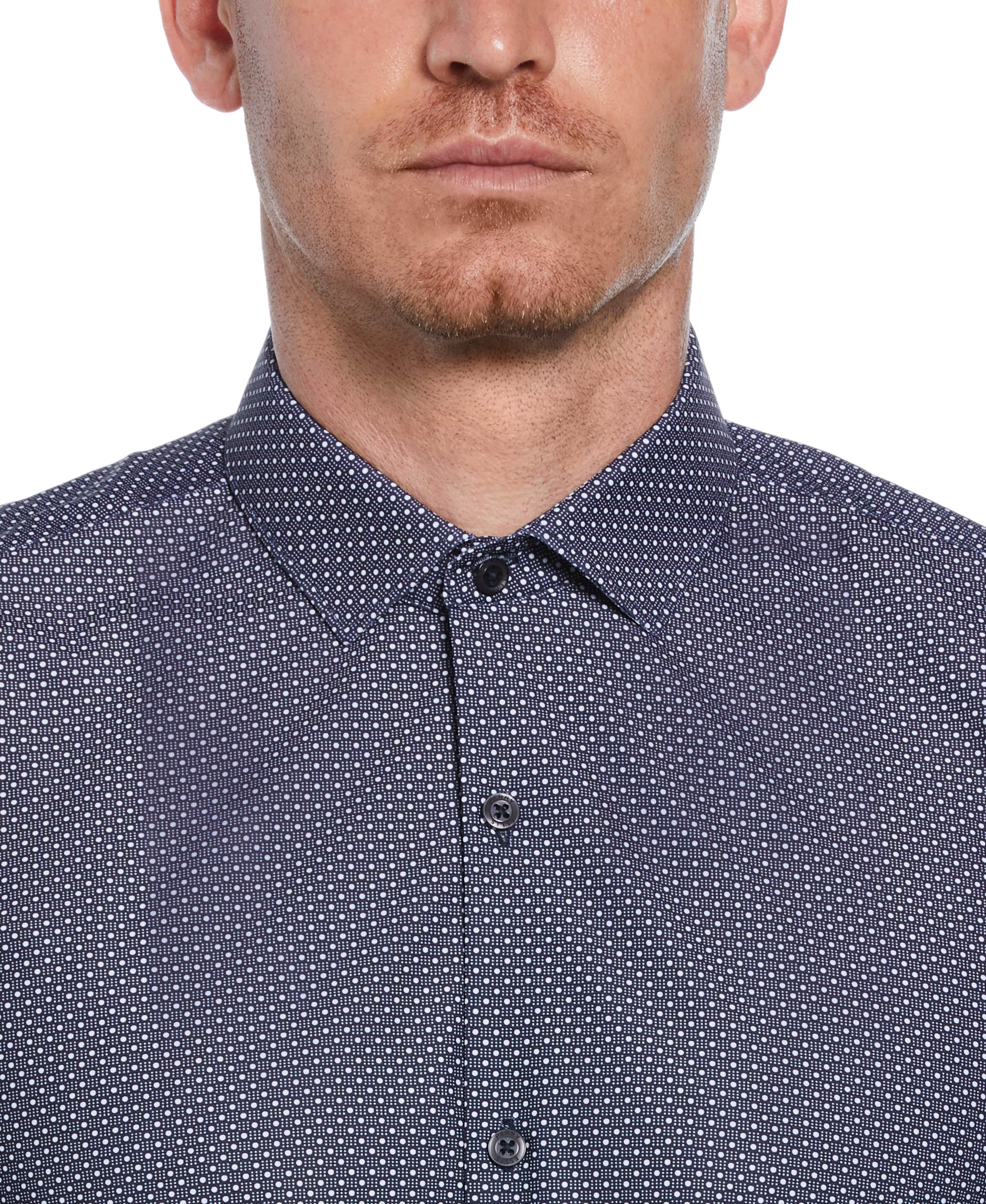 Slim Fit Knit Black and White Dot Dress Shirt