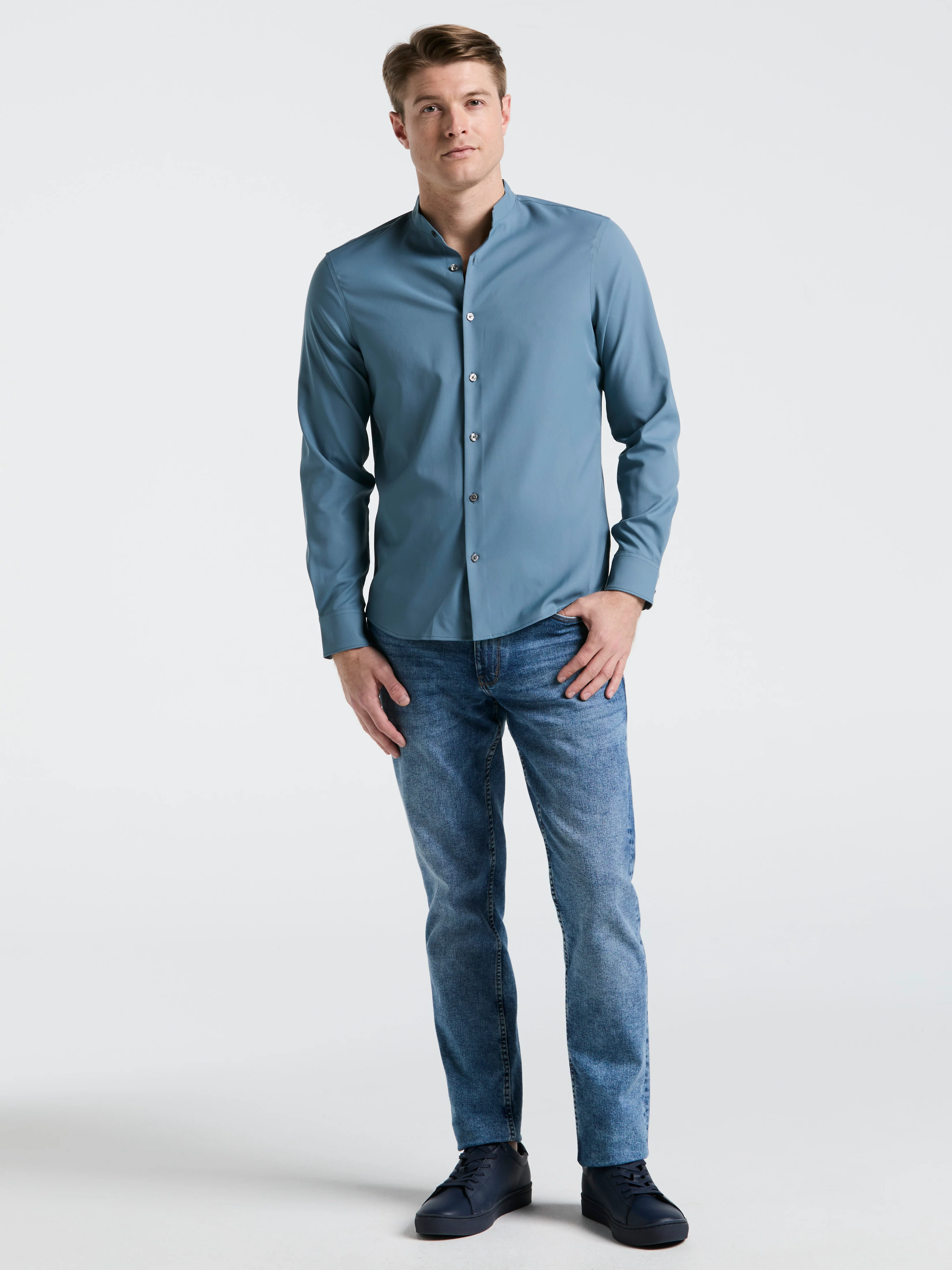 Untucked Total Stretch Slim Fit Banded Collar Shirt