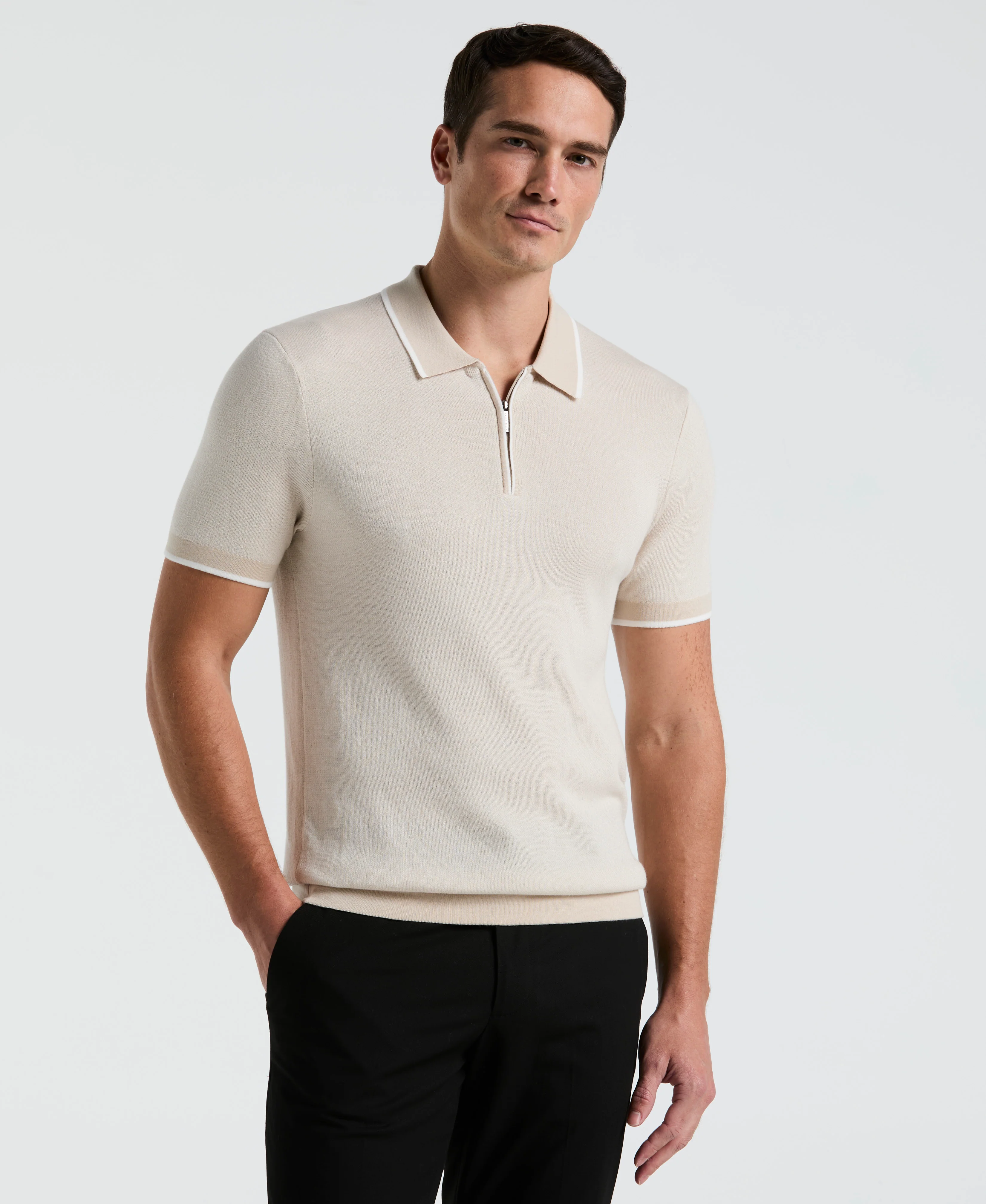 Bi-Color Stitch Zip Polo