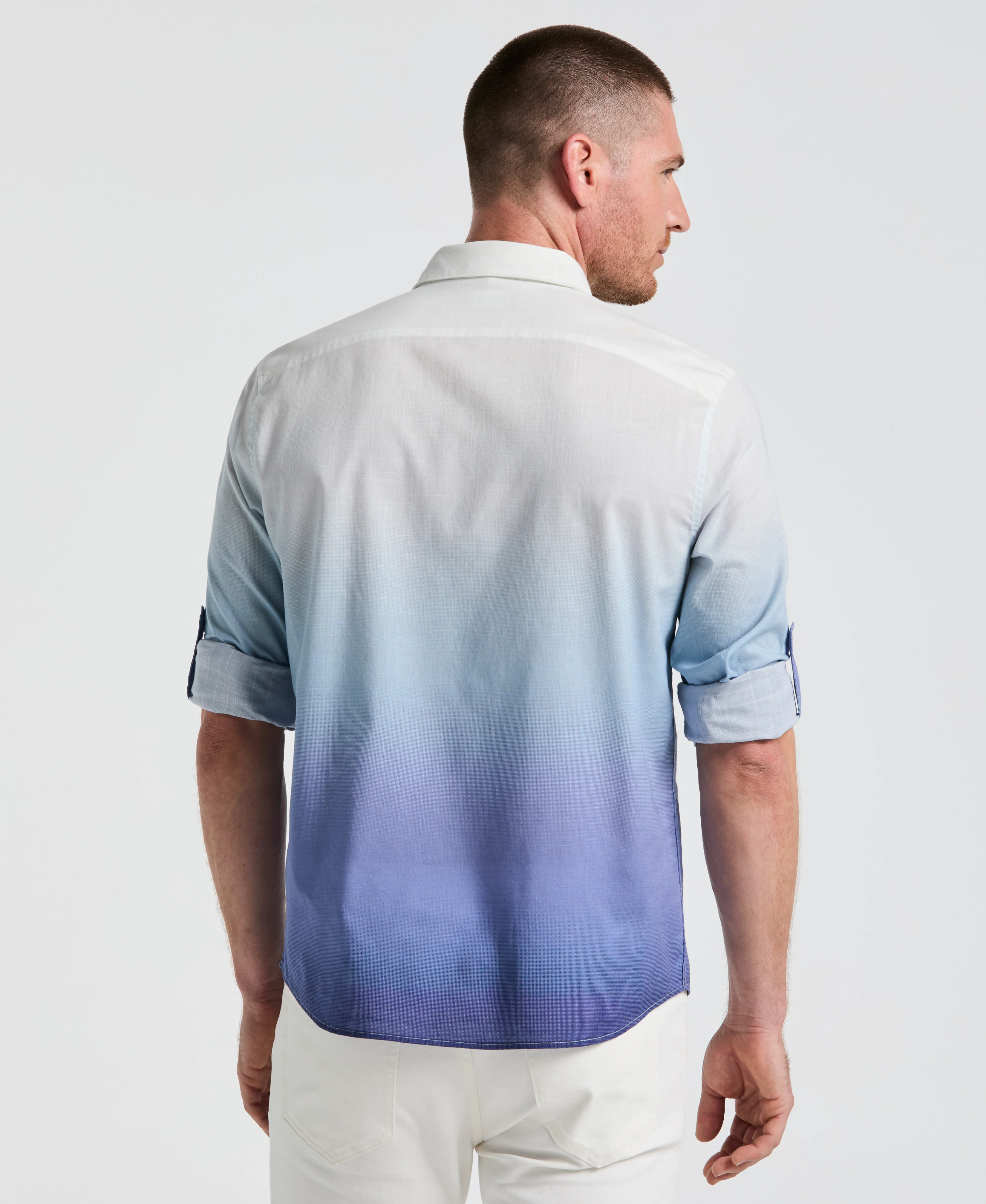 Cotton Slub Ombre Print Untucked Shirt