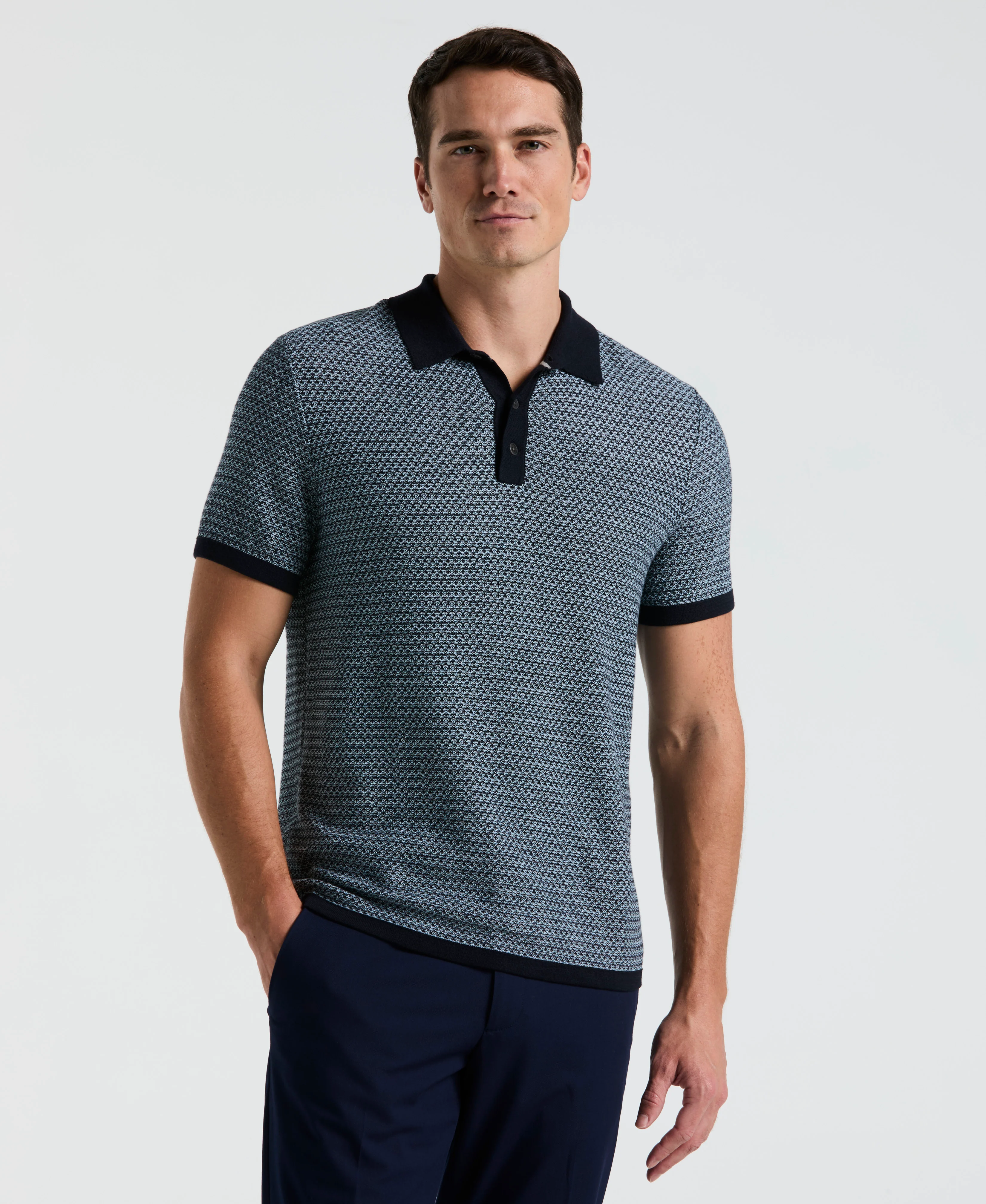 Geo Textured Stitch Polo Sweater