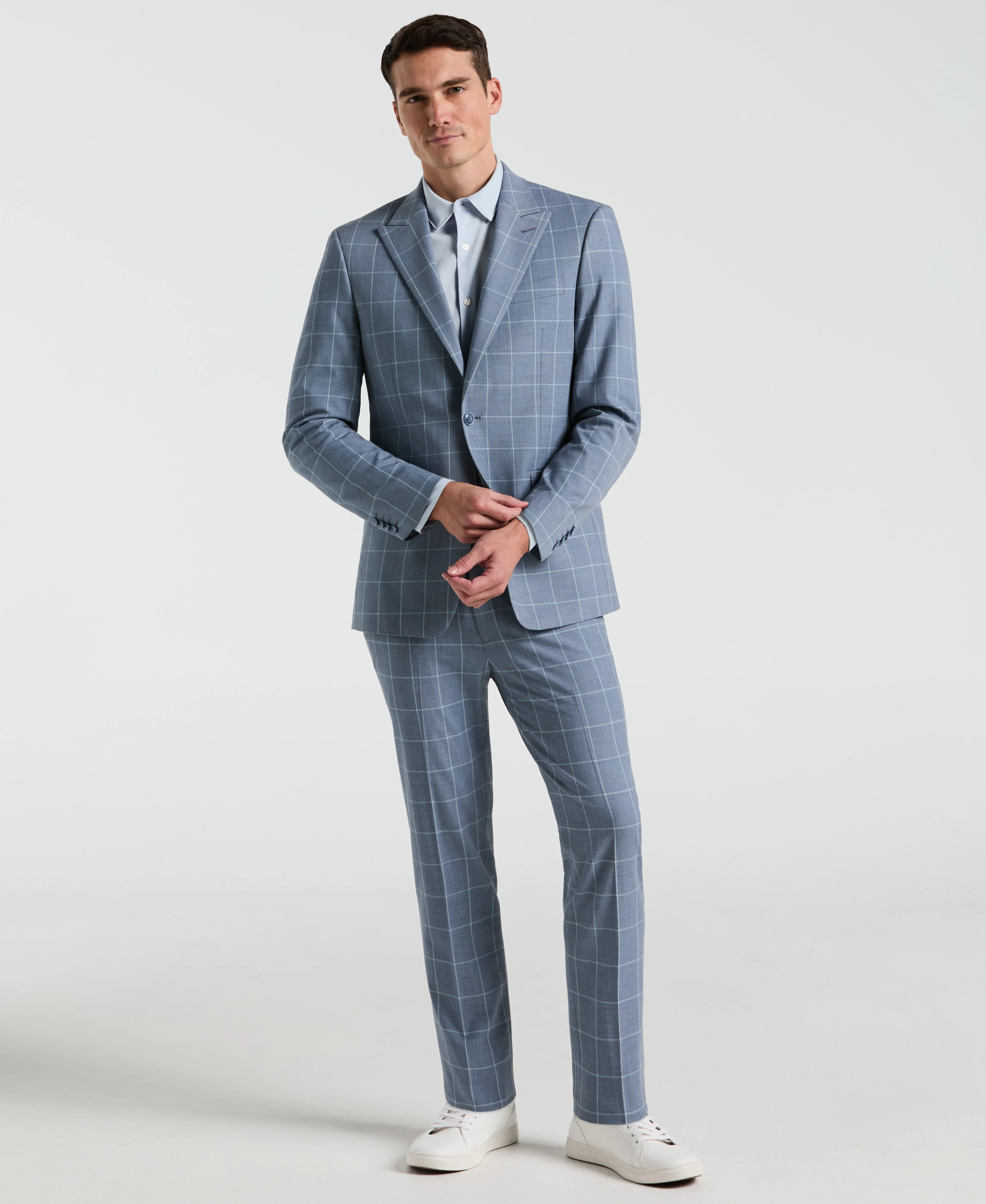 Slim Fit Blue Windowpane Pattern Suit