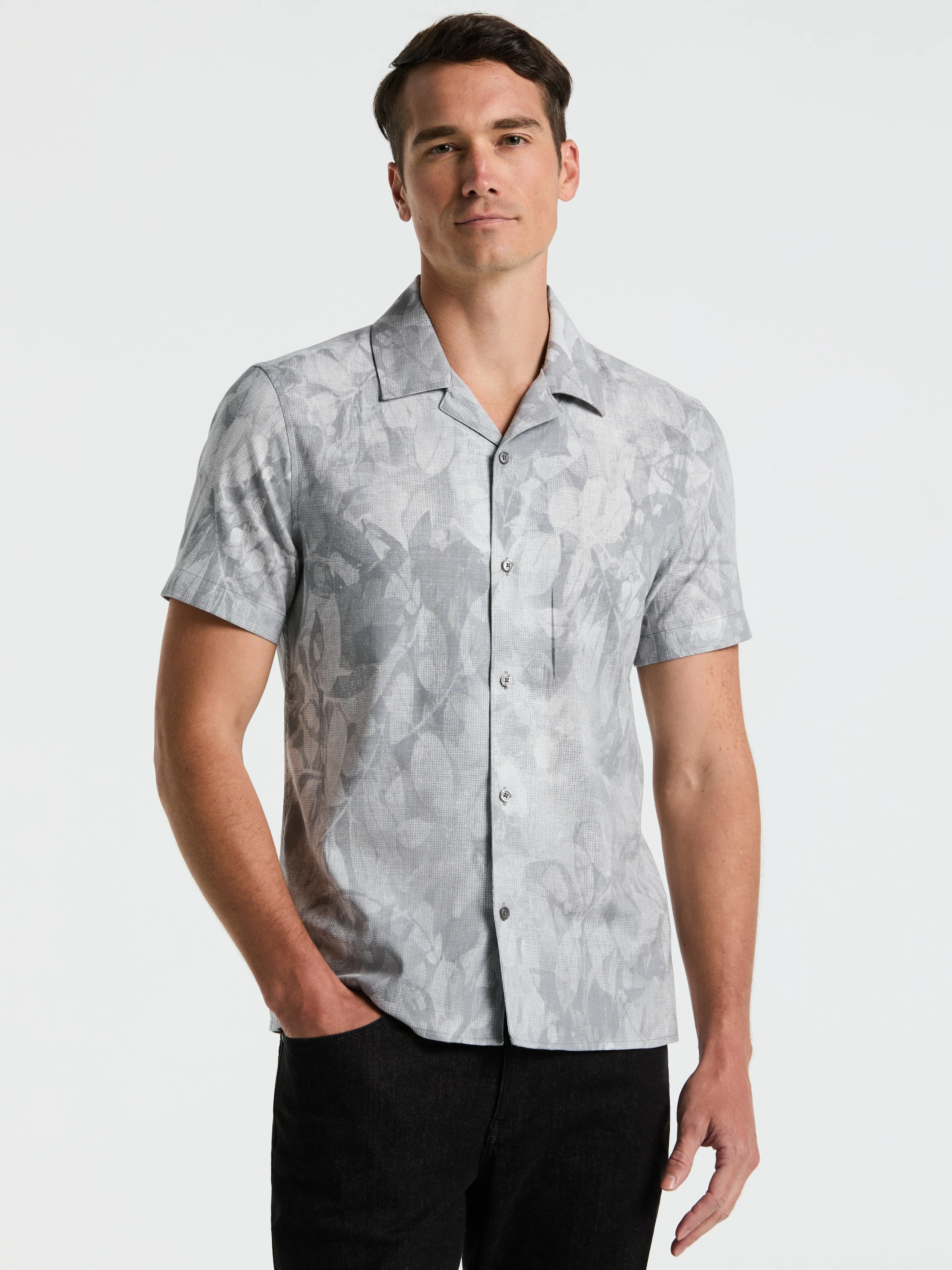 Leaf Print Camp Collar Shirt