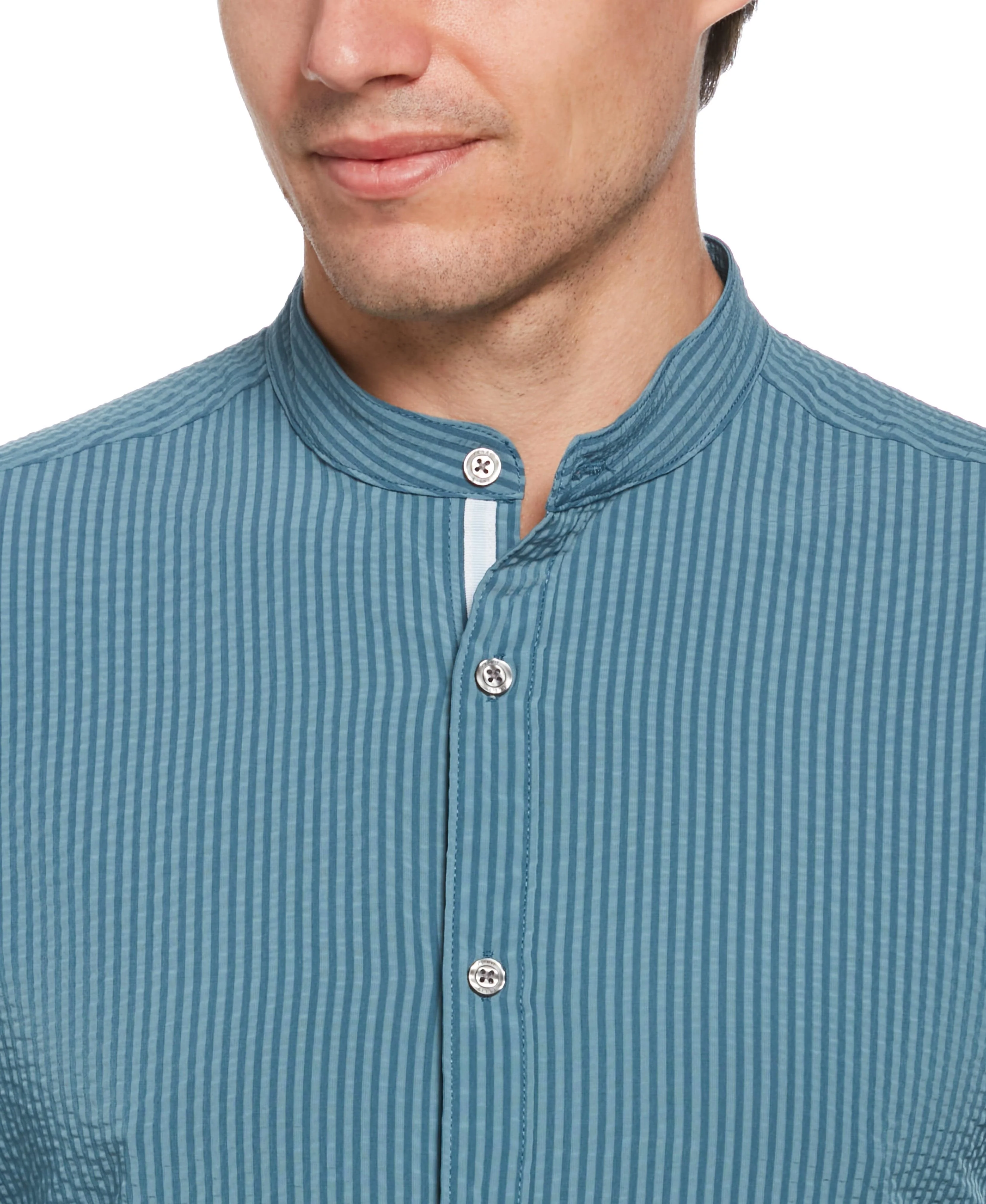 Untucked Total Stretch Slim Fit Seersucker Shirt - Blue