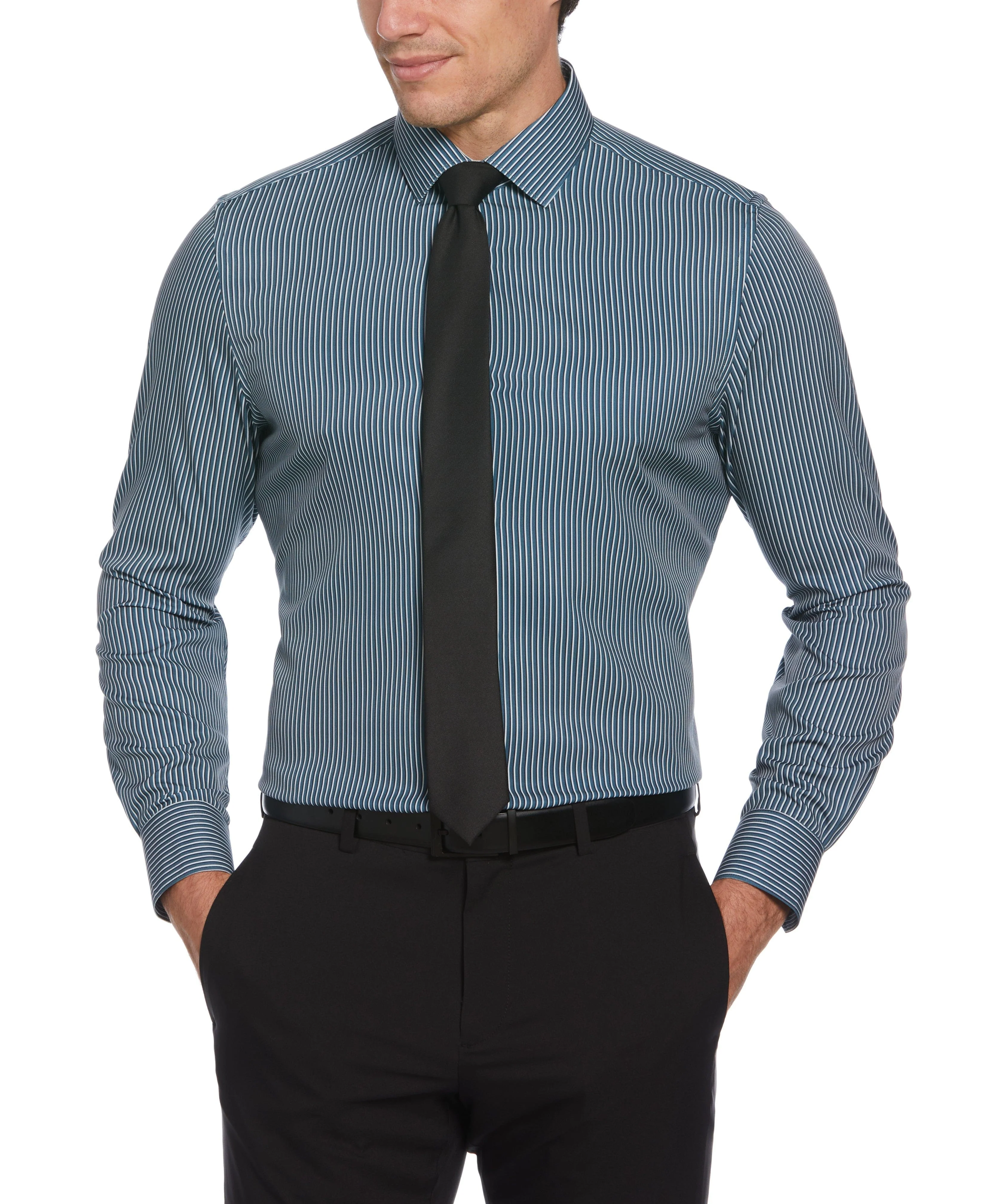 Slim Fit Total Stretch Tri-Color Striped Print Dress Shirt