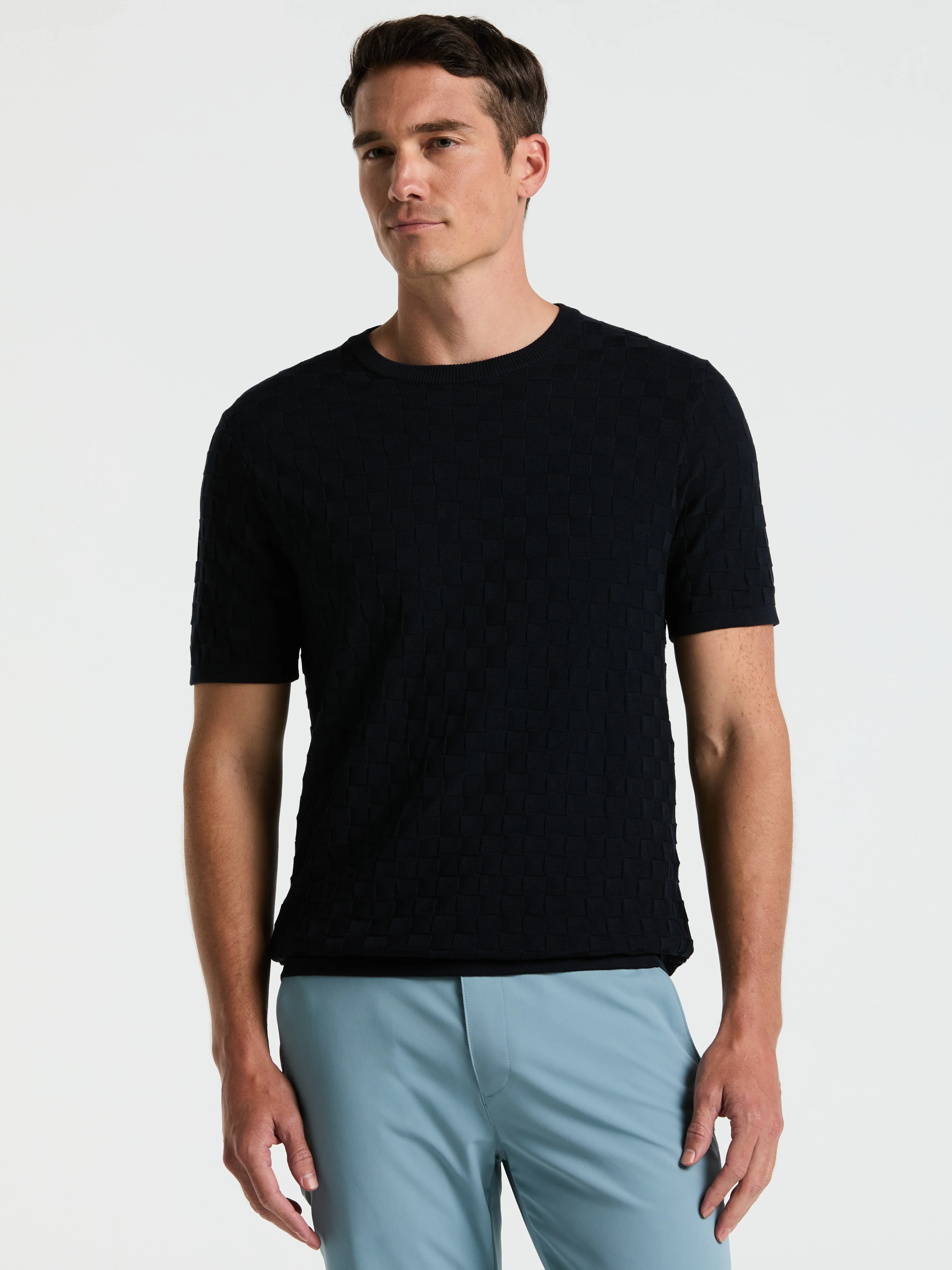 Square Pattern Crew Neck Sweater Tee