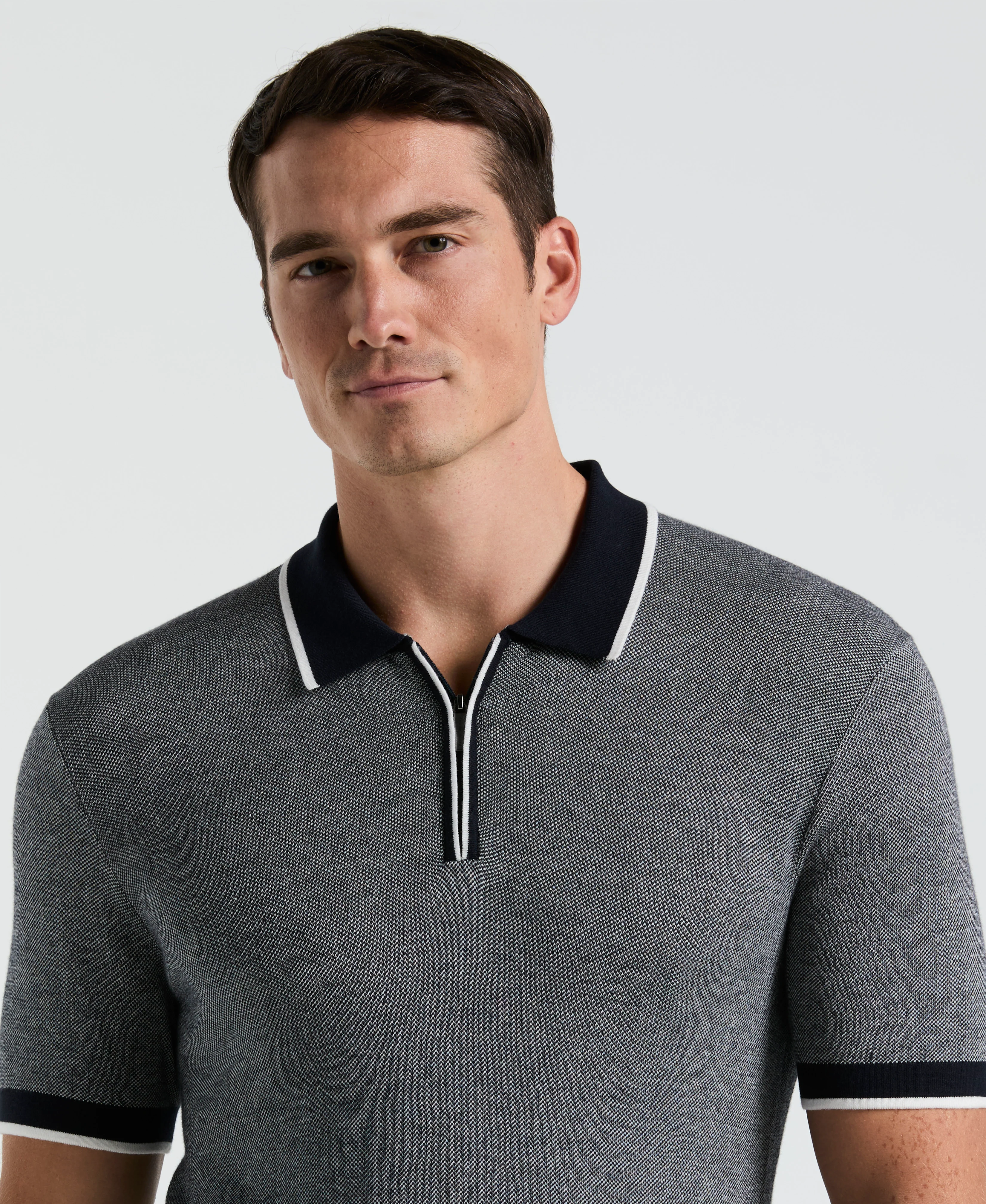 Bi-Color Stitch Zip Polo
