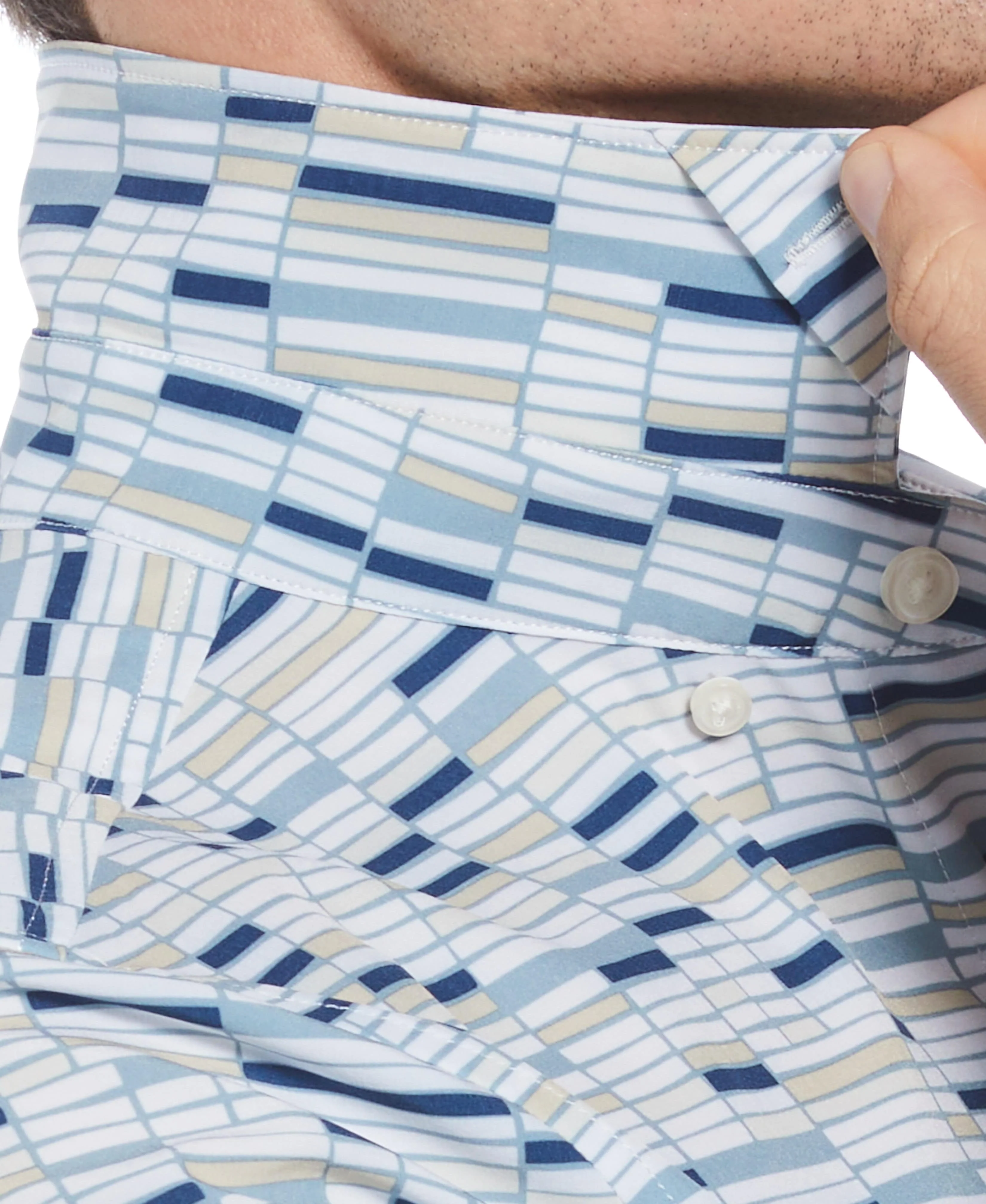 Total Stretch Slim Fit Geo Tile Print Shirt