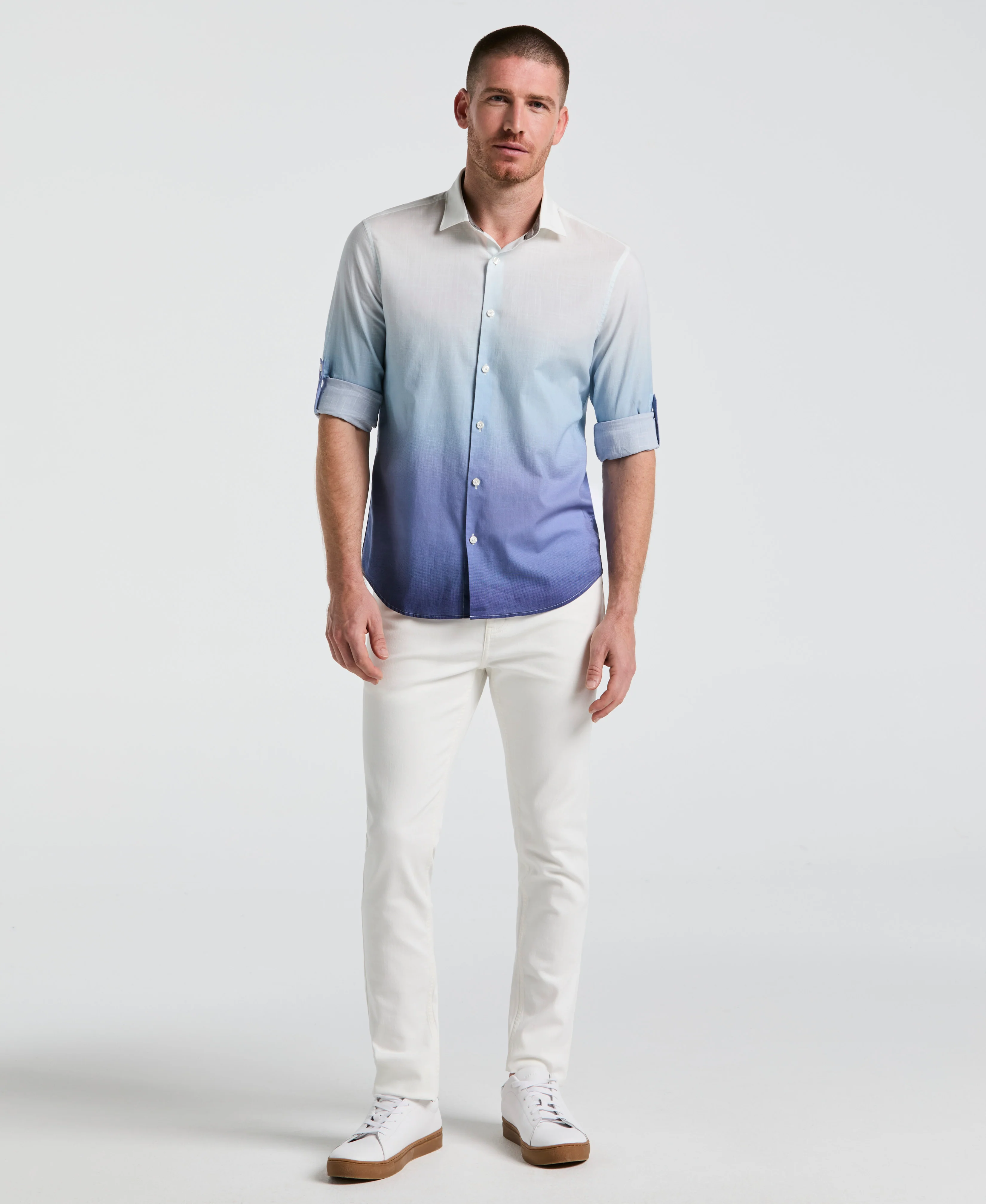 Cotton Slub Ombre Print Untucked Shirt