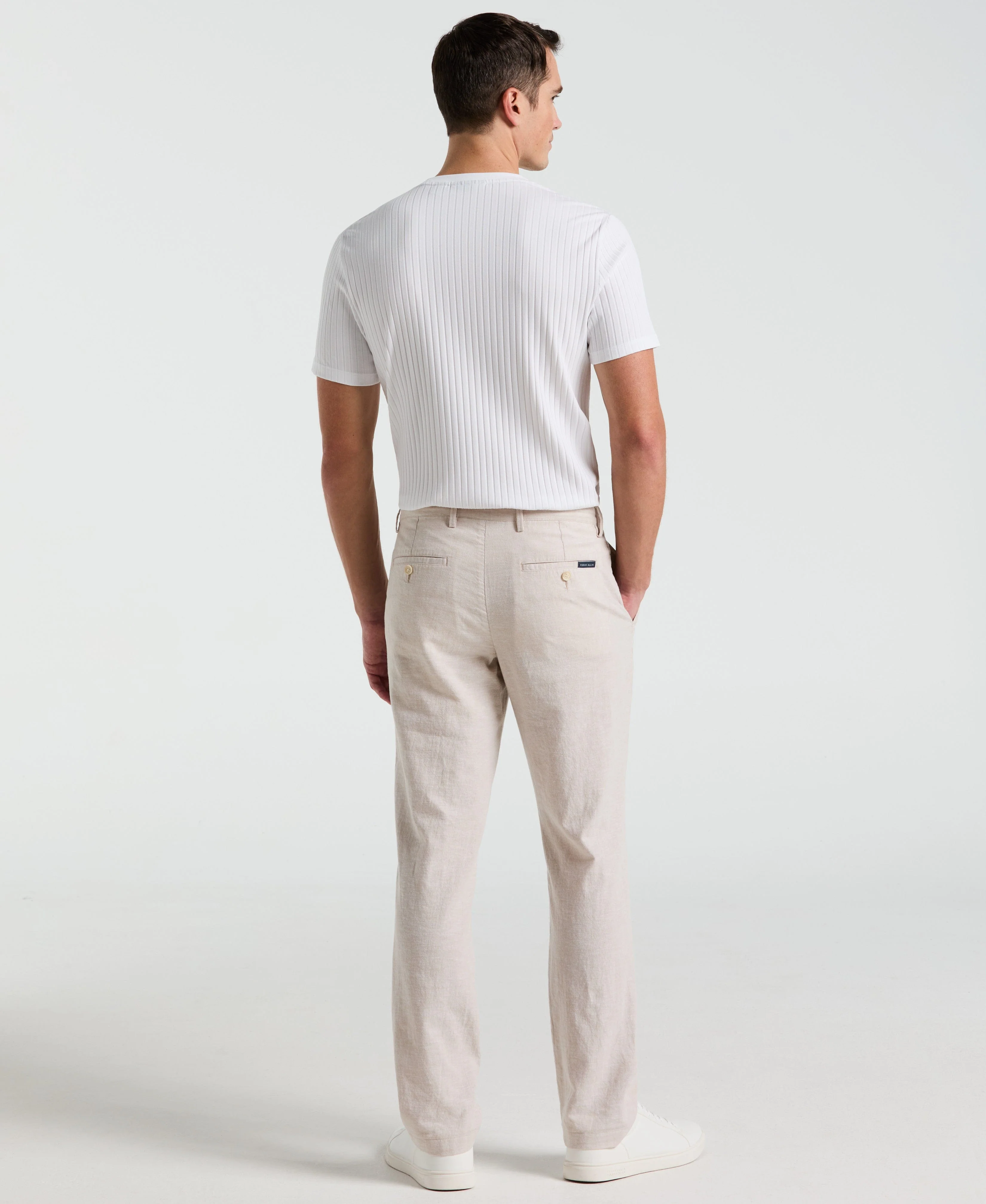 Slim Fit Flat Front Linen Blend Chino Pant