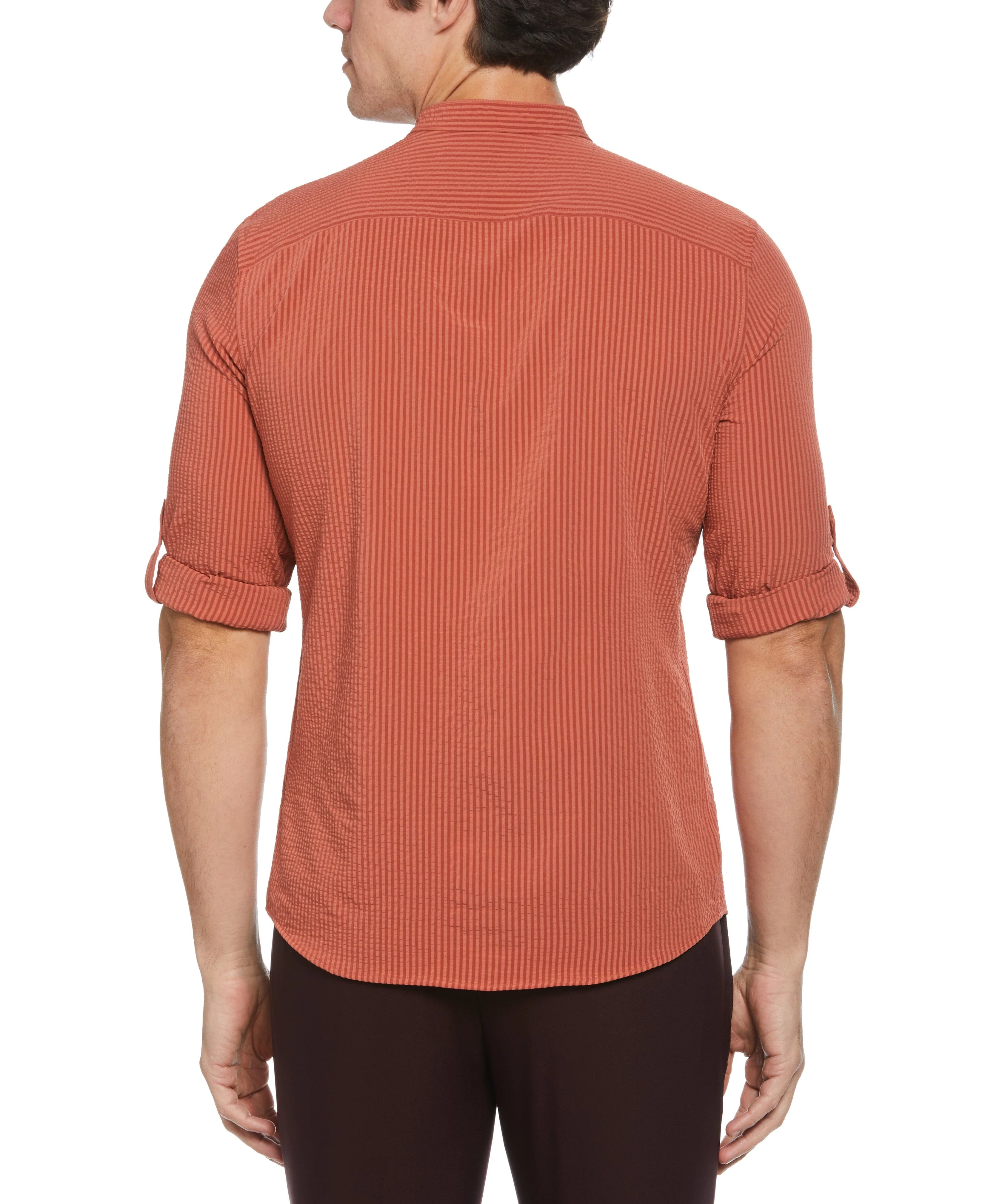 Untucked Total Stretch Slim Fit Seersucker Shirt - Orange