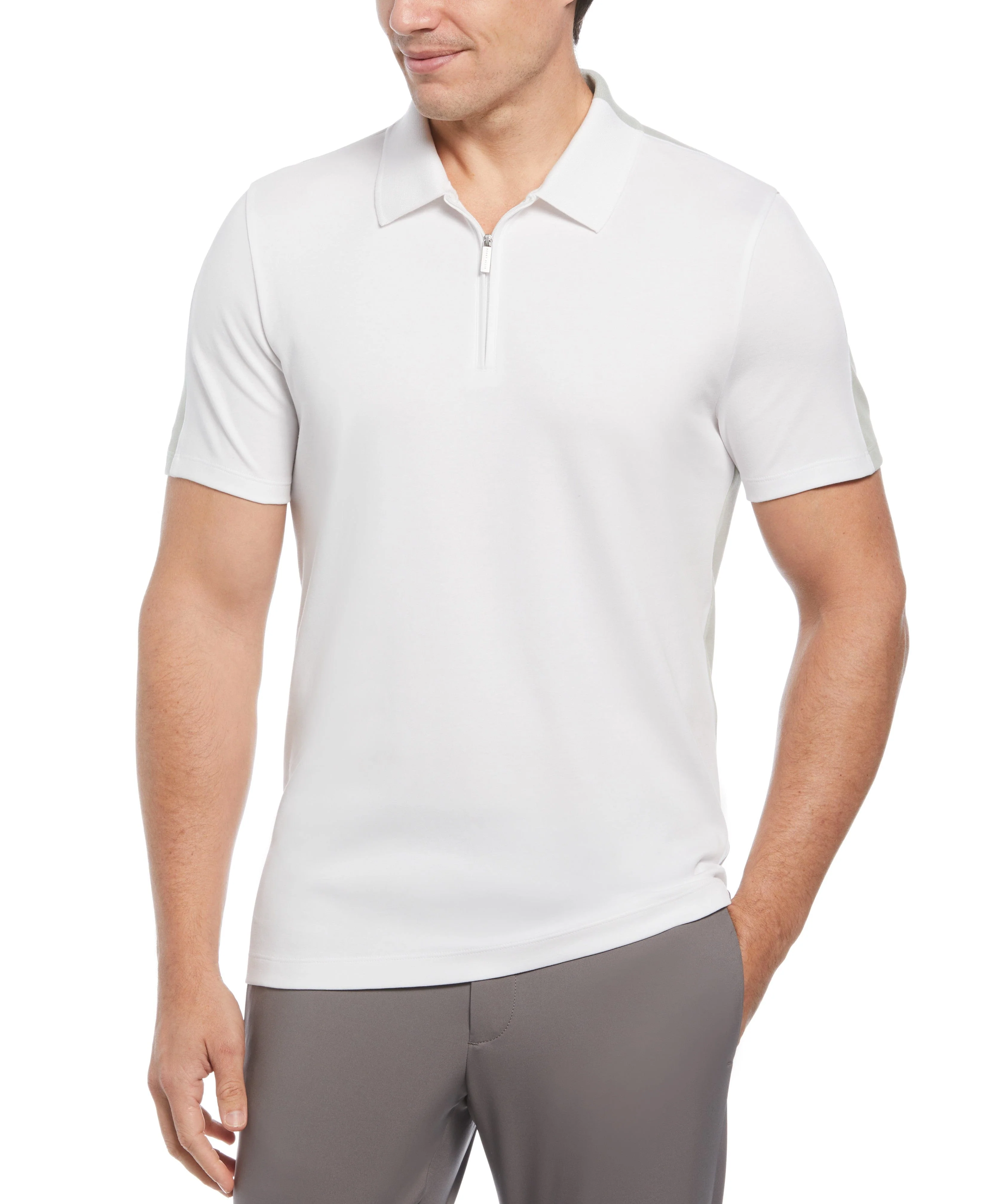 Split White Zip Polo