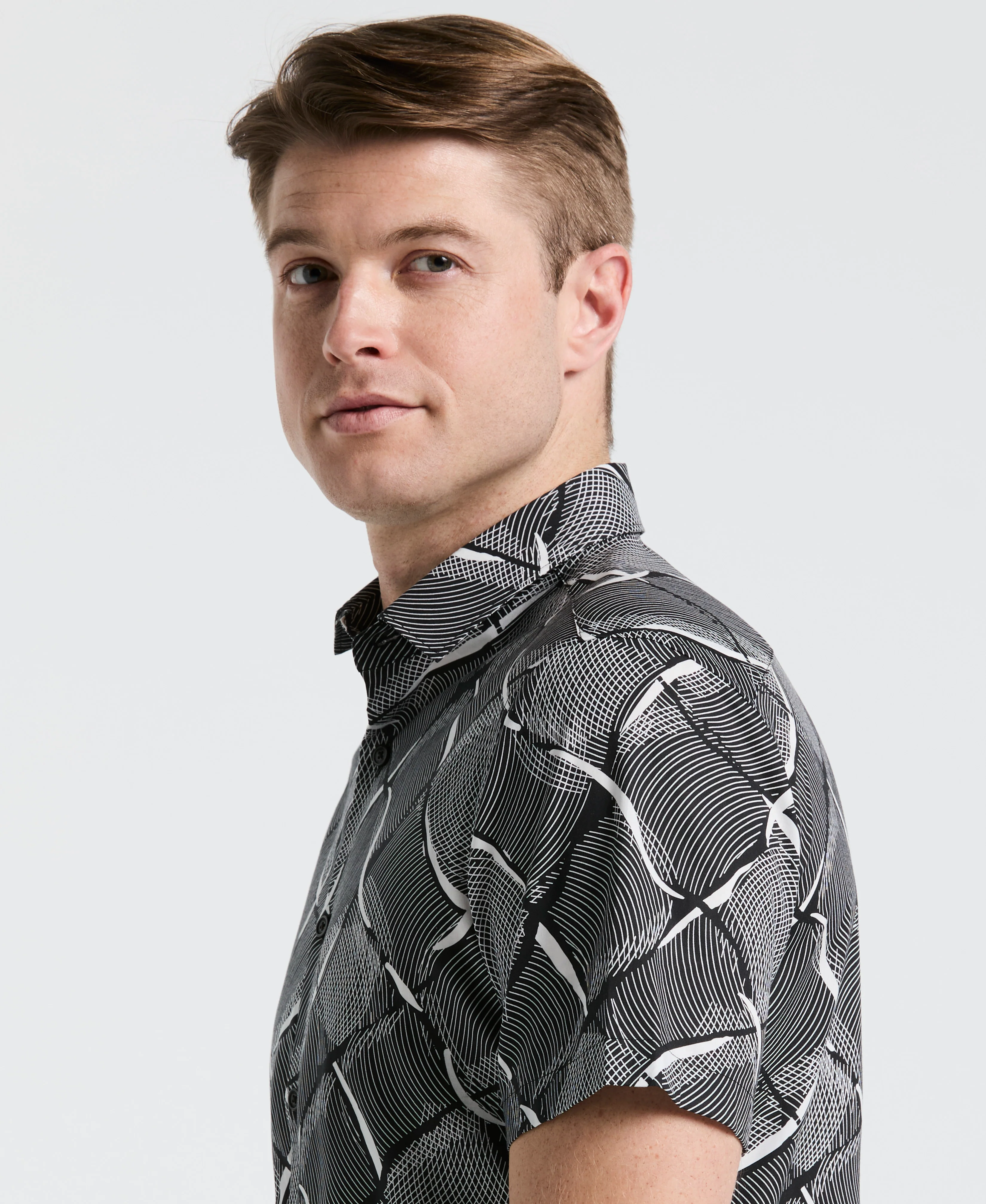 Poplin Linework Grid Print Shirt