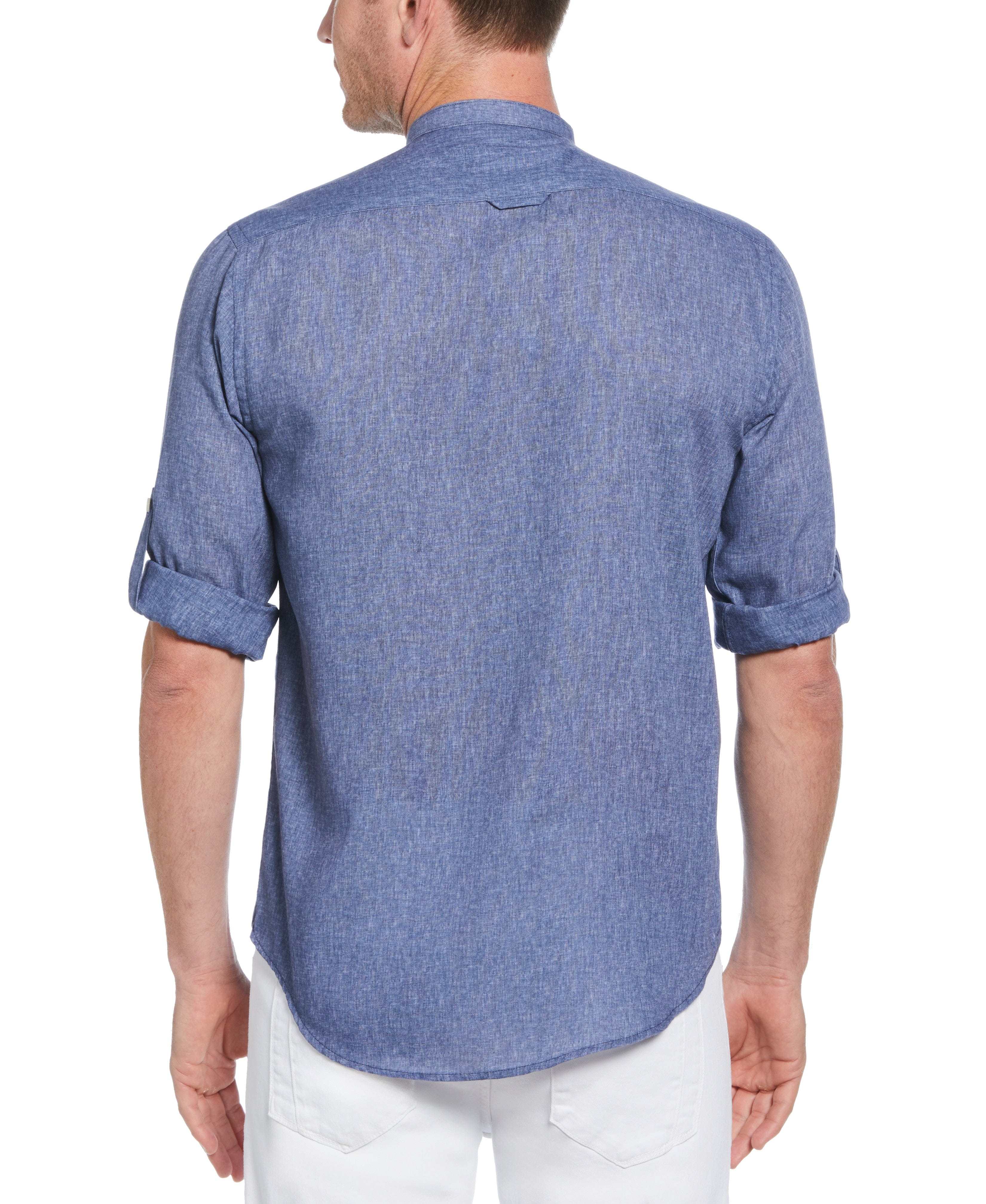 Slim Fit Banded Collar Rolled Sleeve Shirt