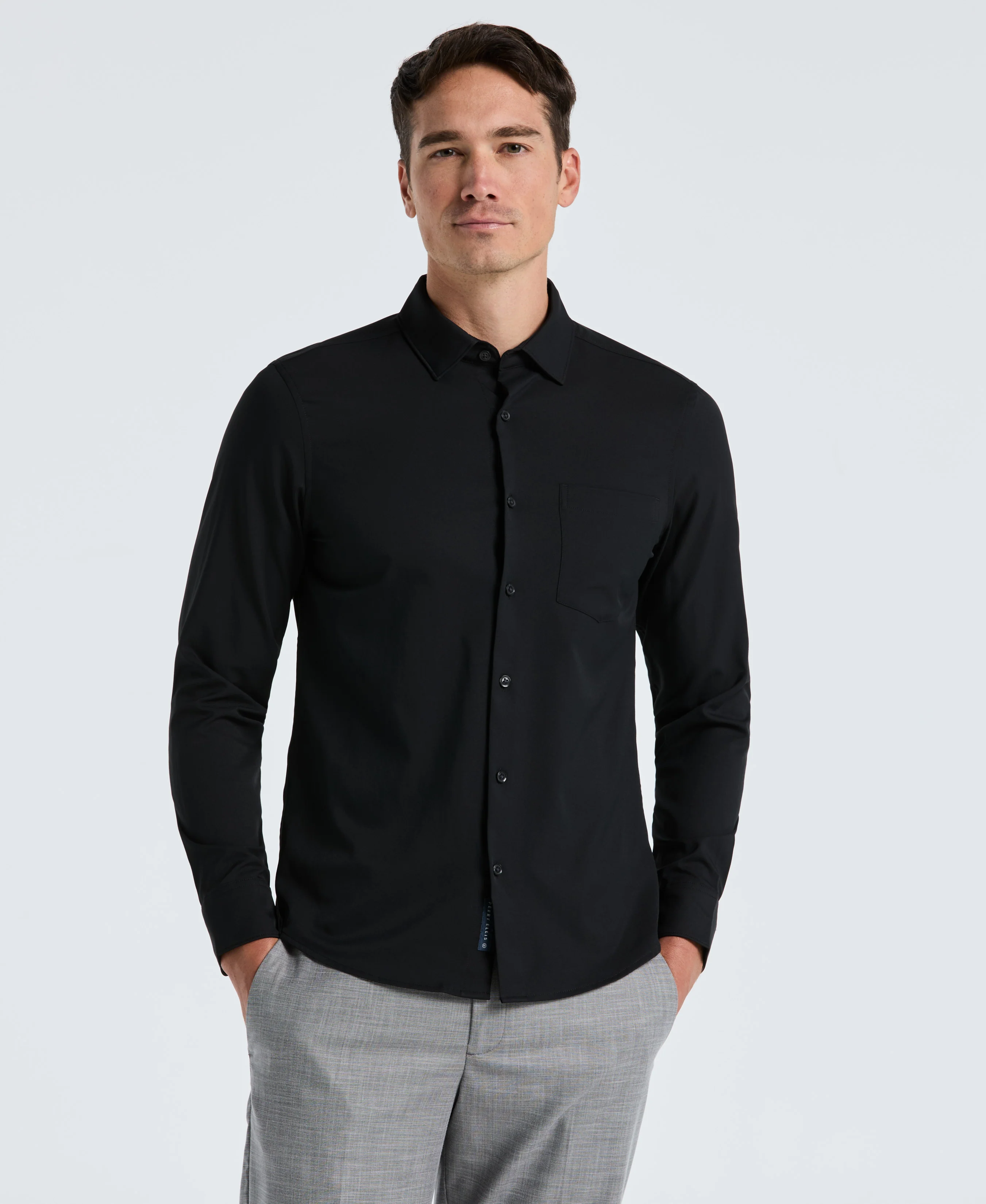 Untucked Total Stretch Slim Fit Solid Shirt - Black
