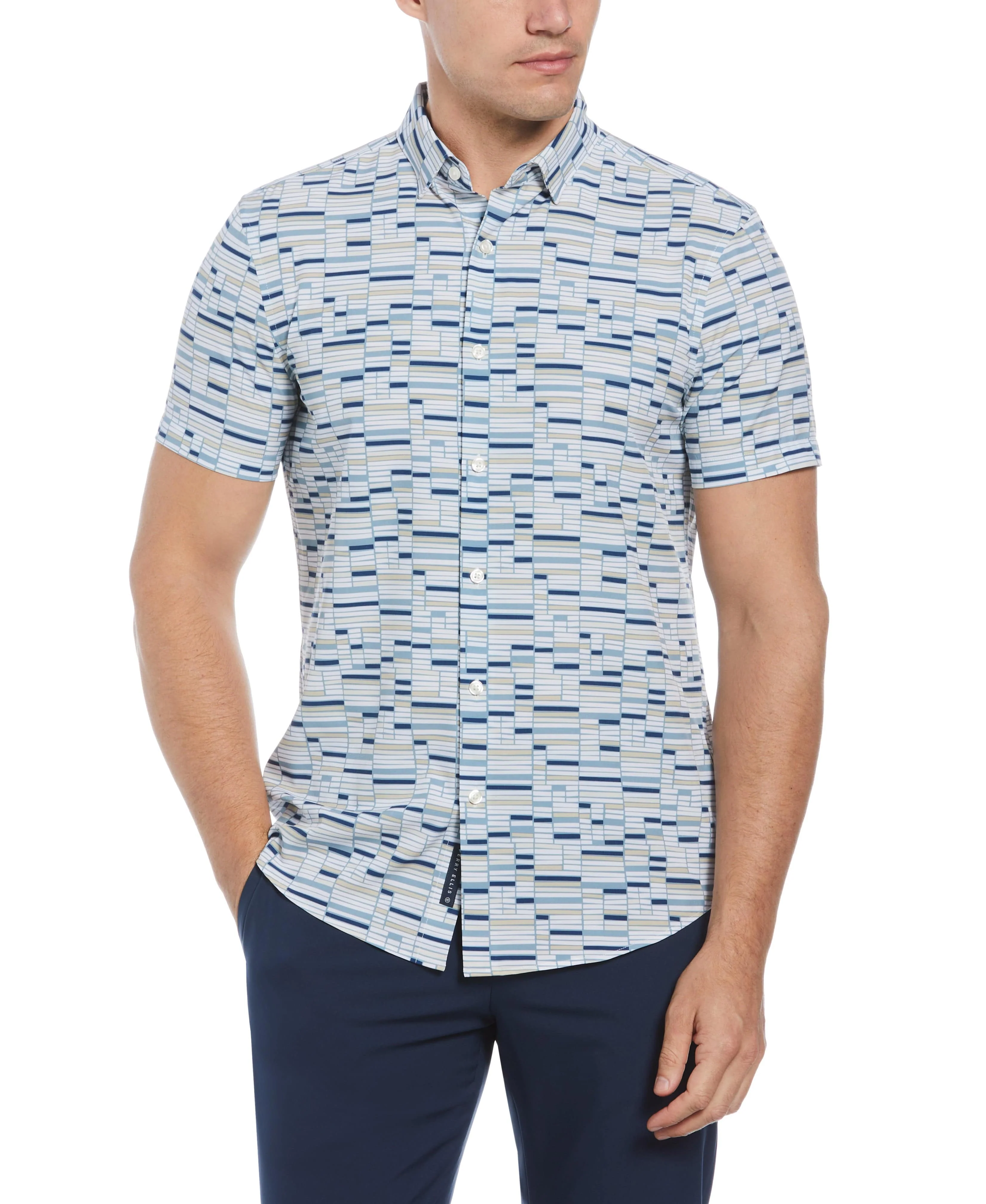 Total Stretch Slim Fit Geo Tile Print Shirt
