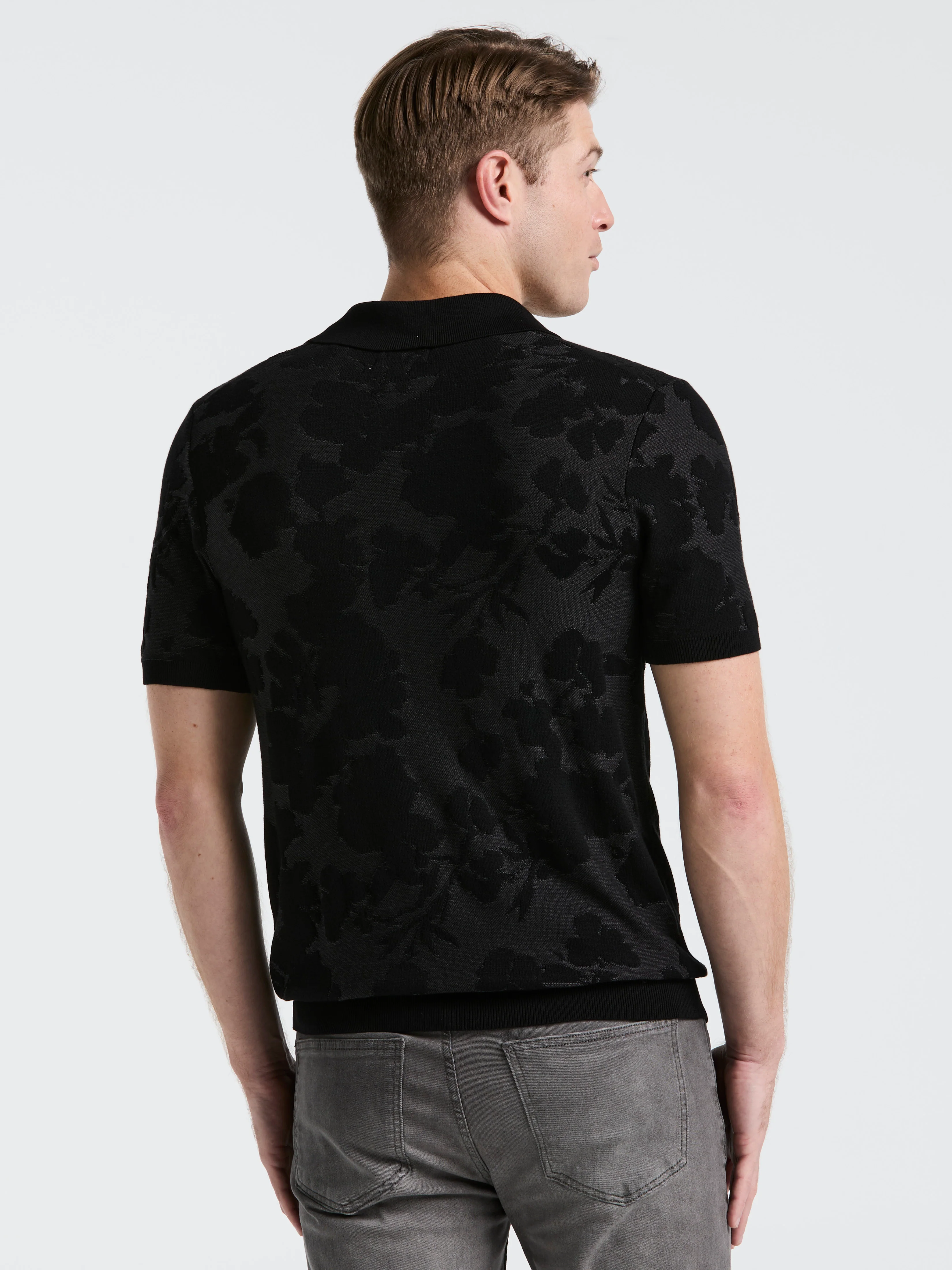 Jacquard Floral Polo Sweater