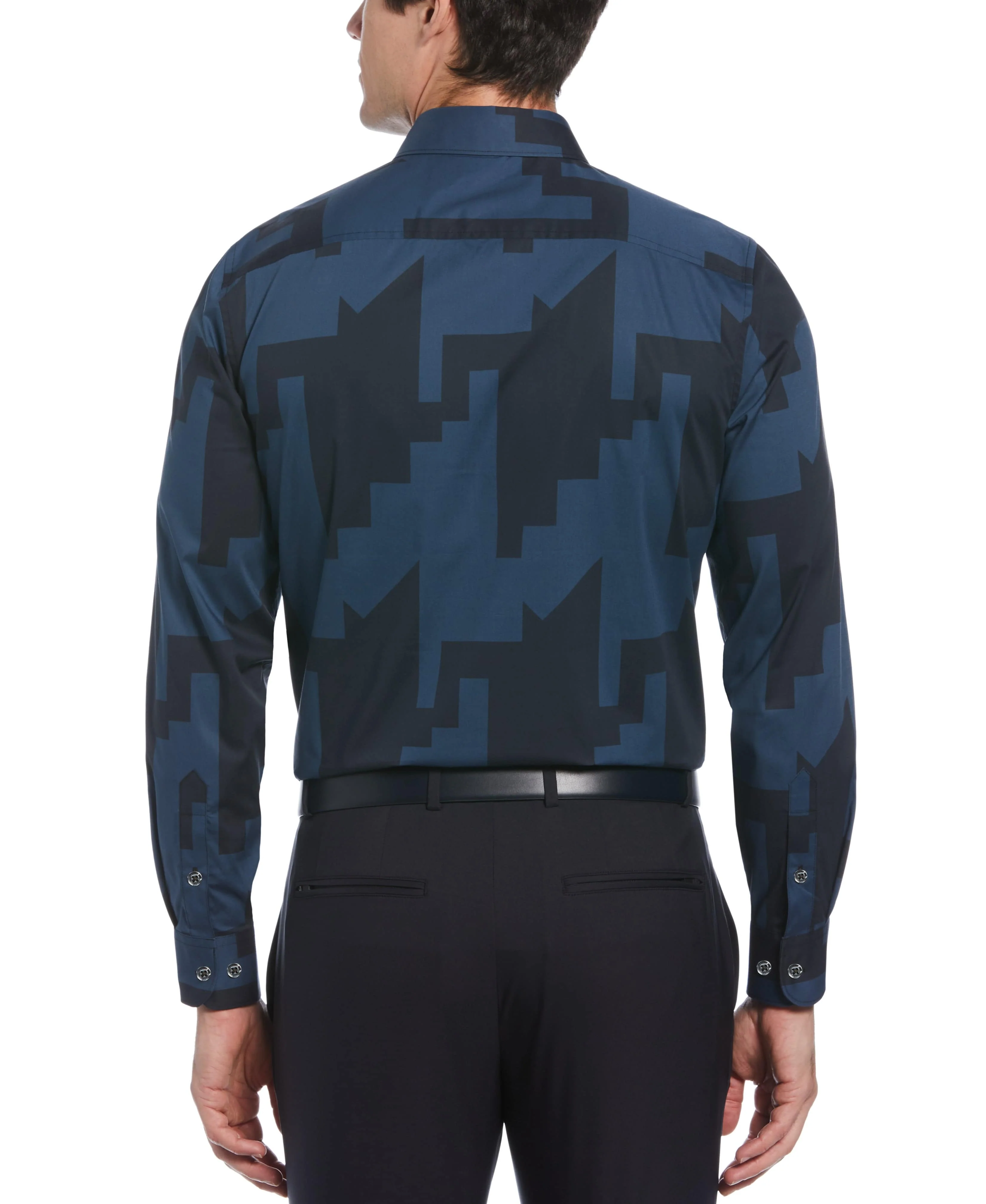 Large Houndstooth Print Stretch Shirt