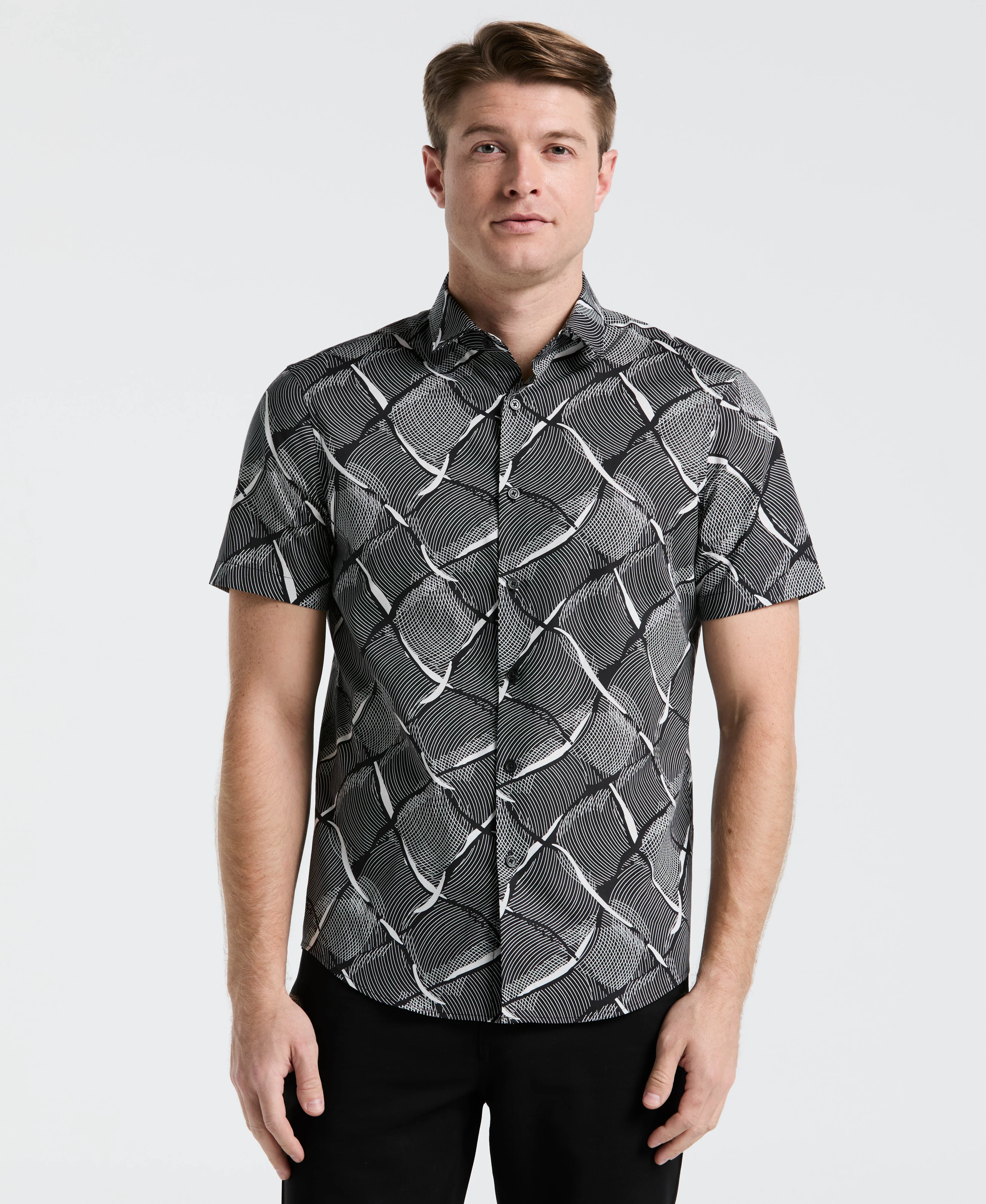 Poplin Linework Grid Print Shirt