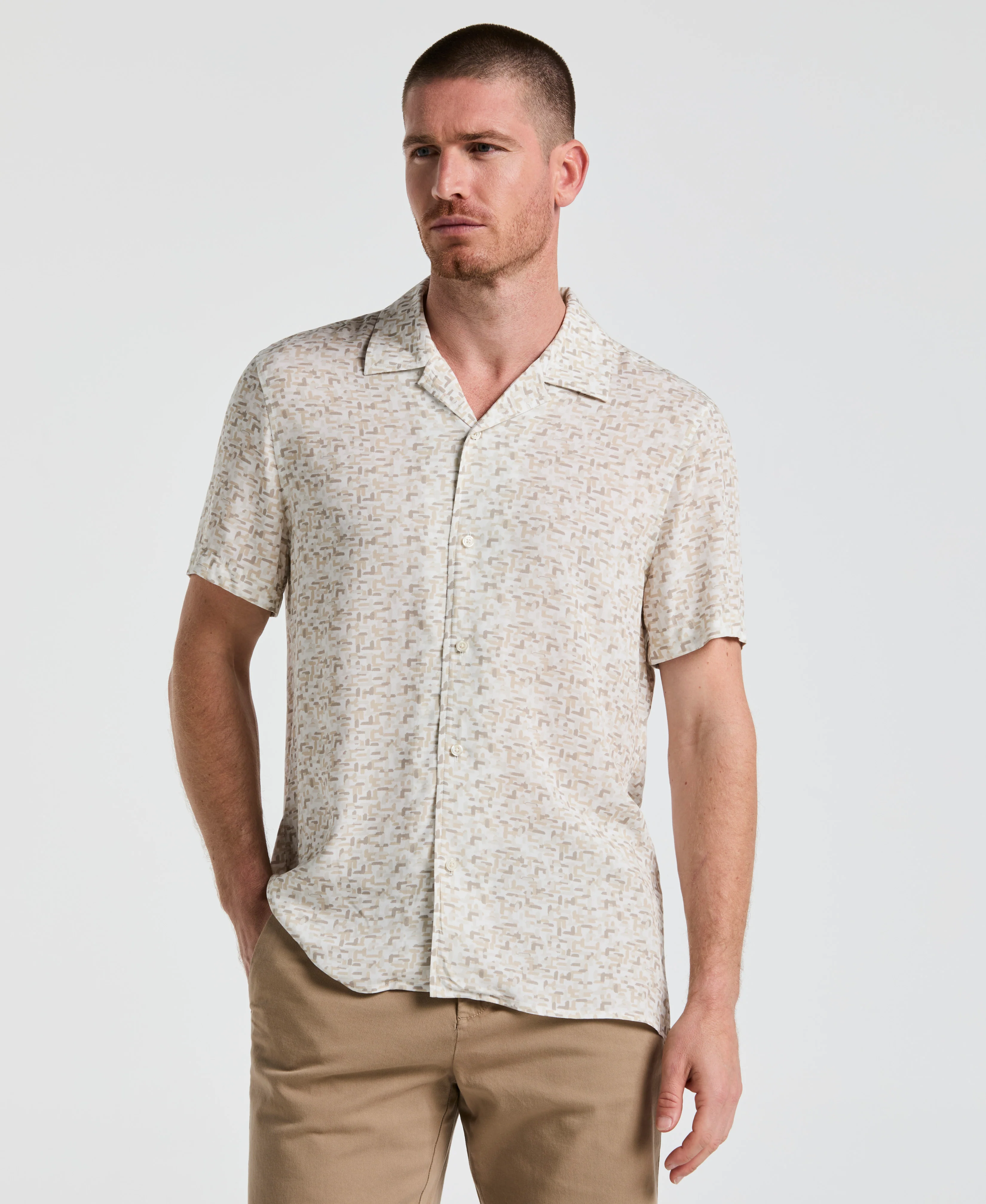 EcoVero™ Brushstroke Print Camp Collar Shirt