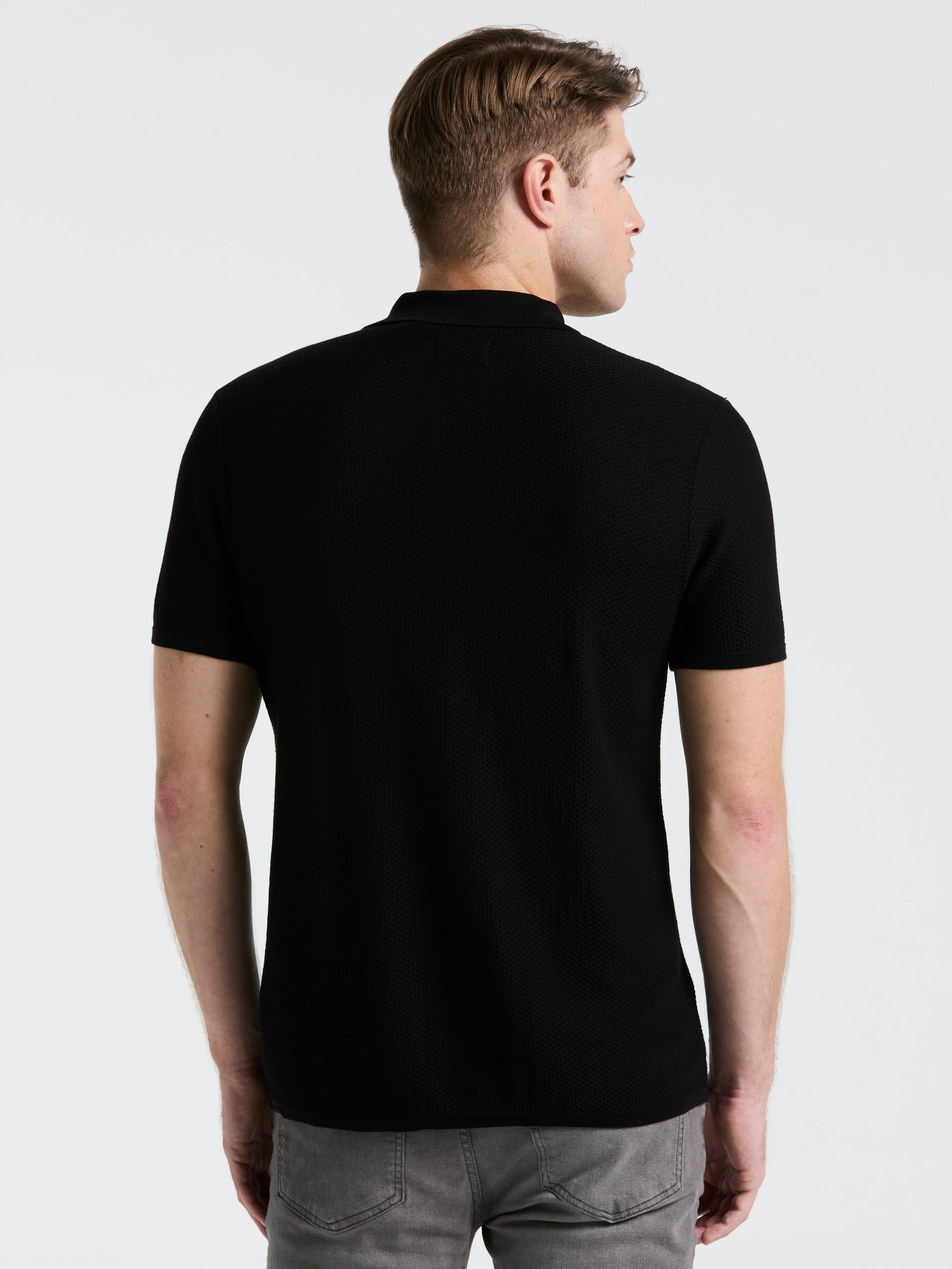 Mesh Button Front Polo Sweater