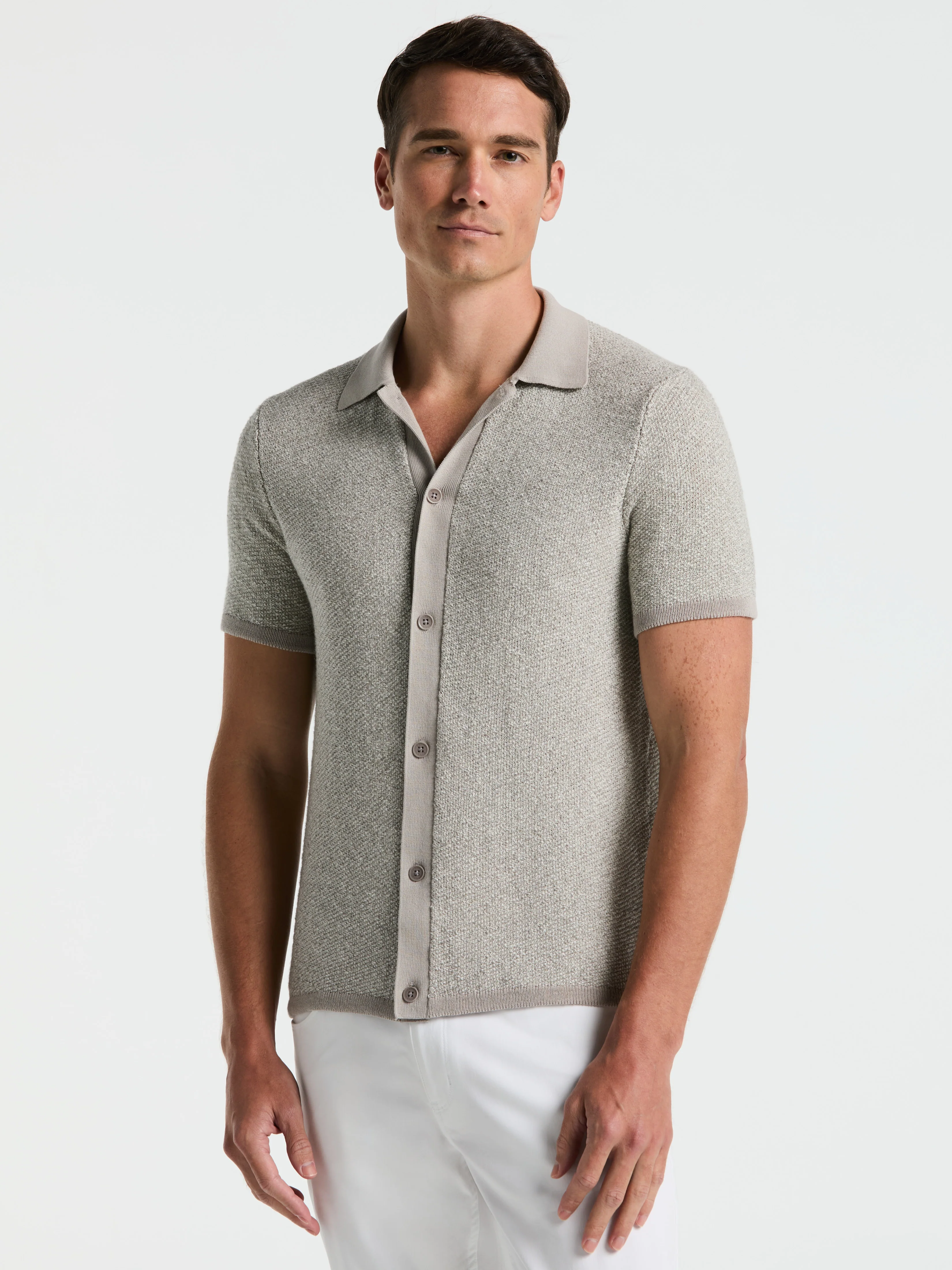 Two Tone Button Front Polo Sweater