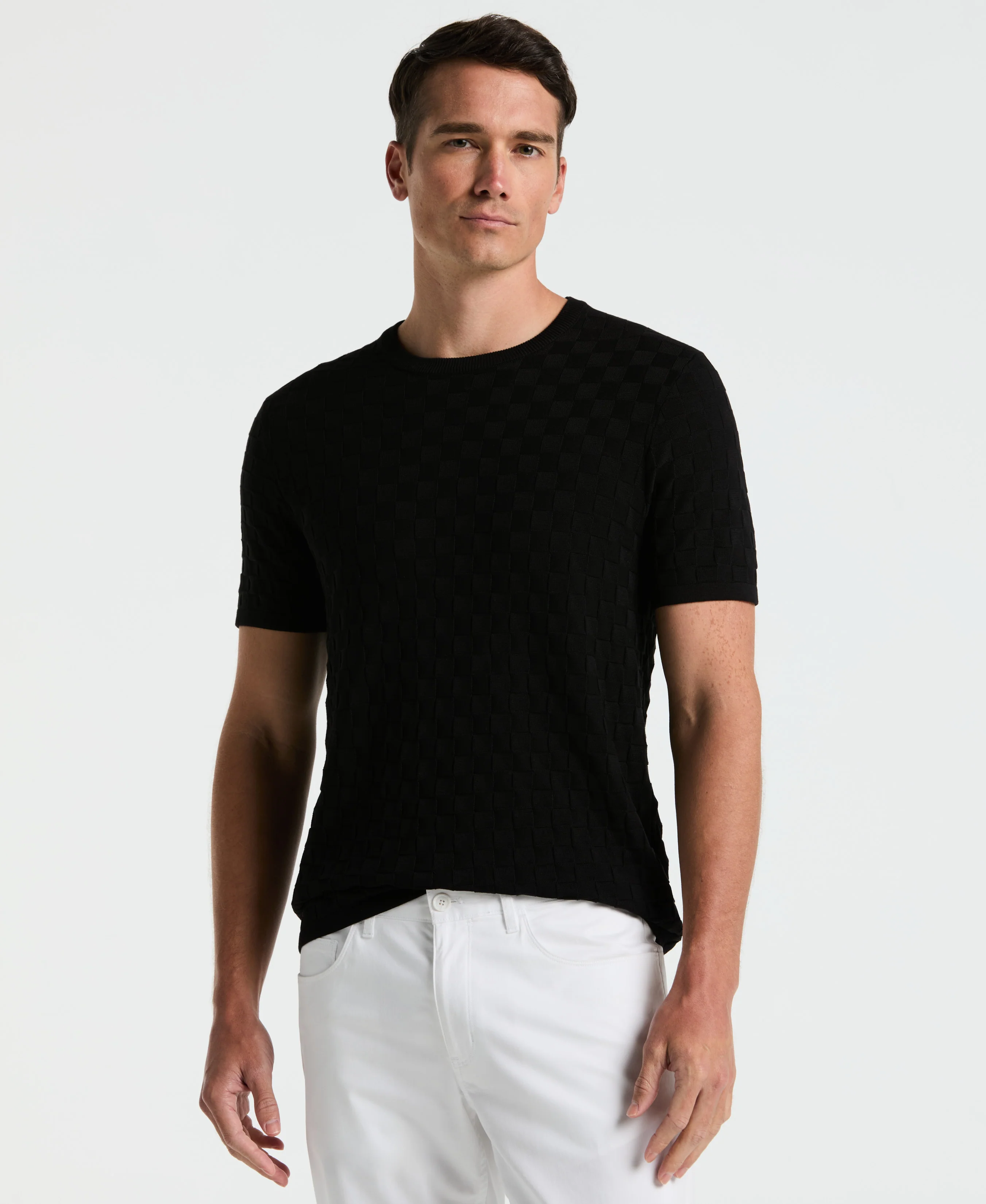 Square Pattern Crew Neck Sweater Tee