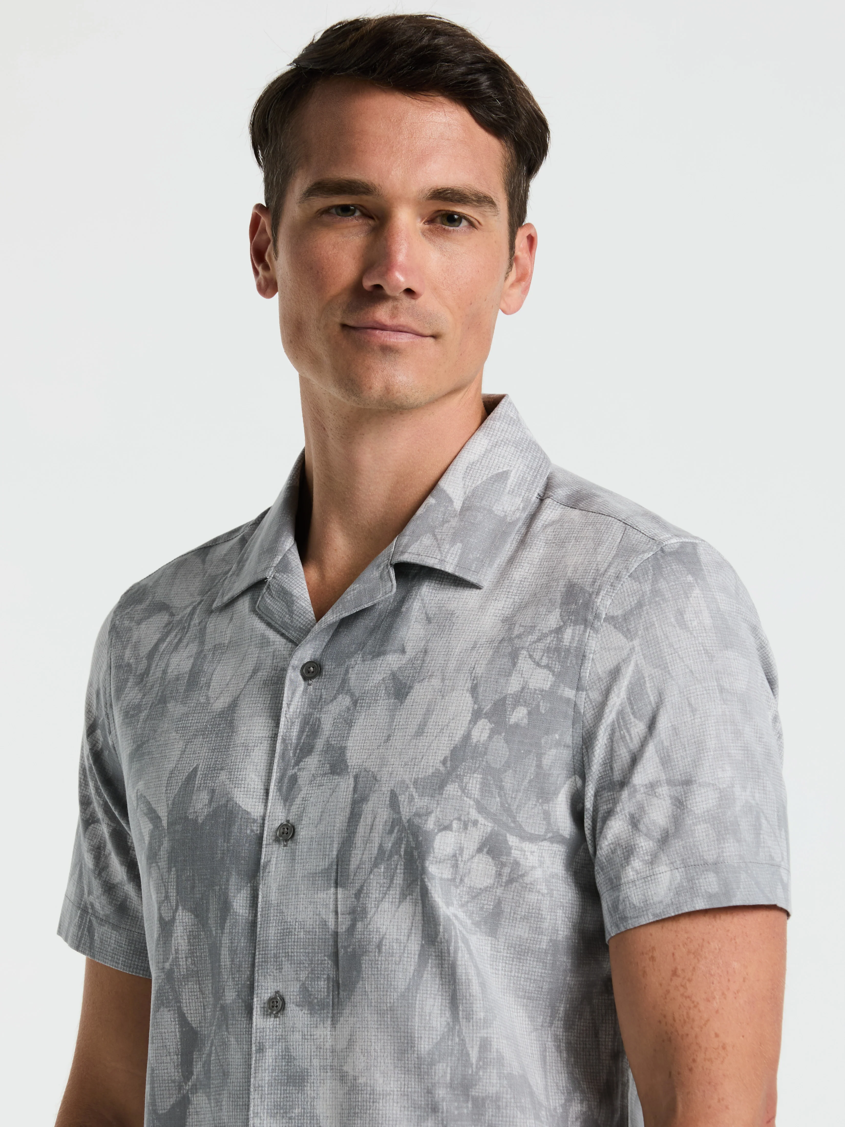 Leaf Print Camp Collar Shirt
