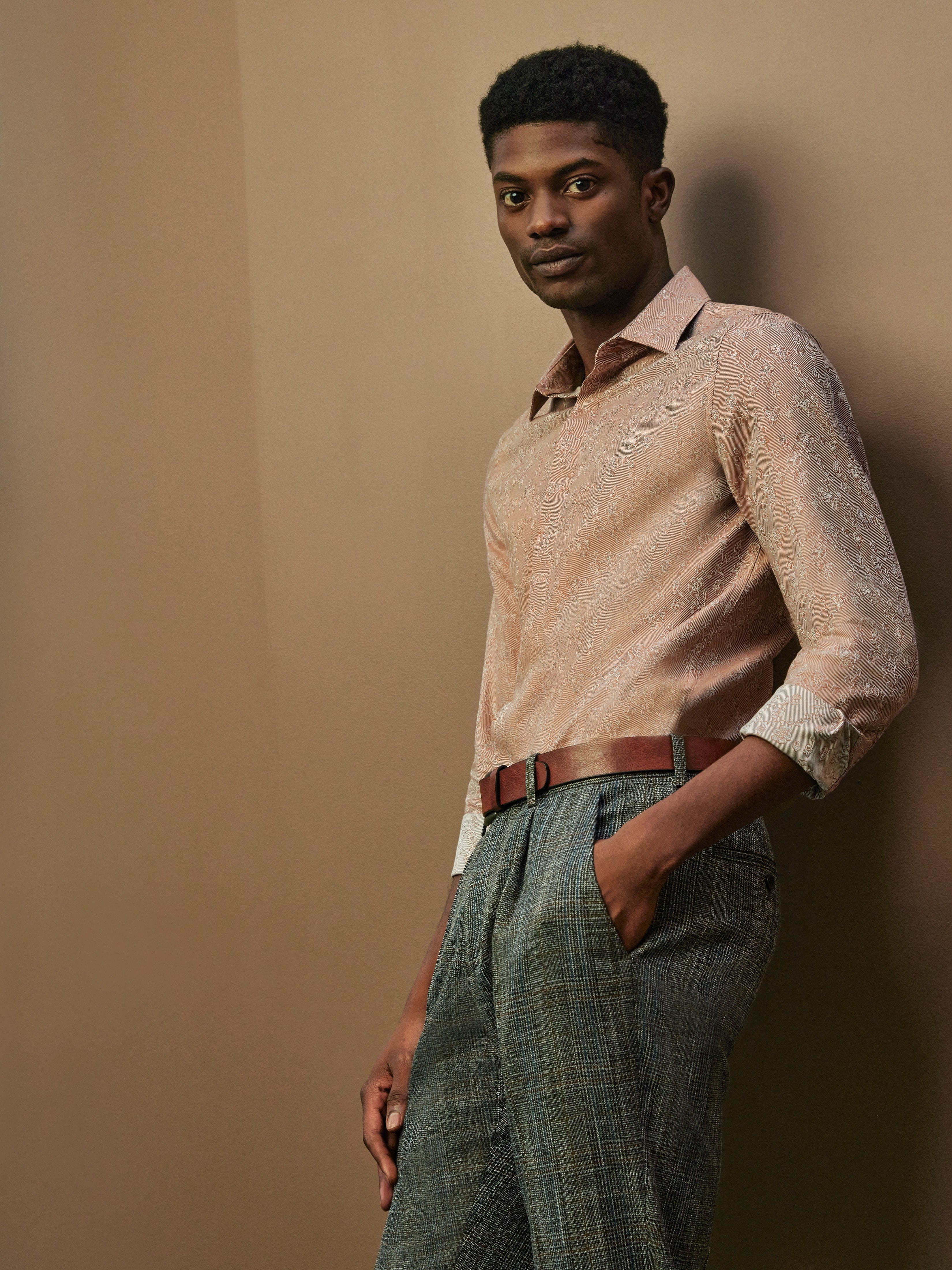 Slim Fit Jacquard Floral Print Shirt