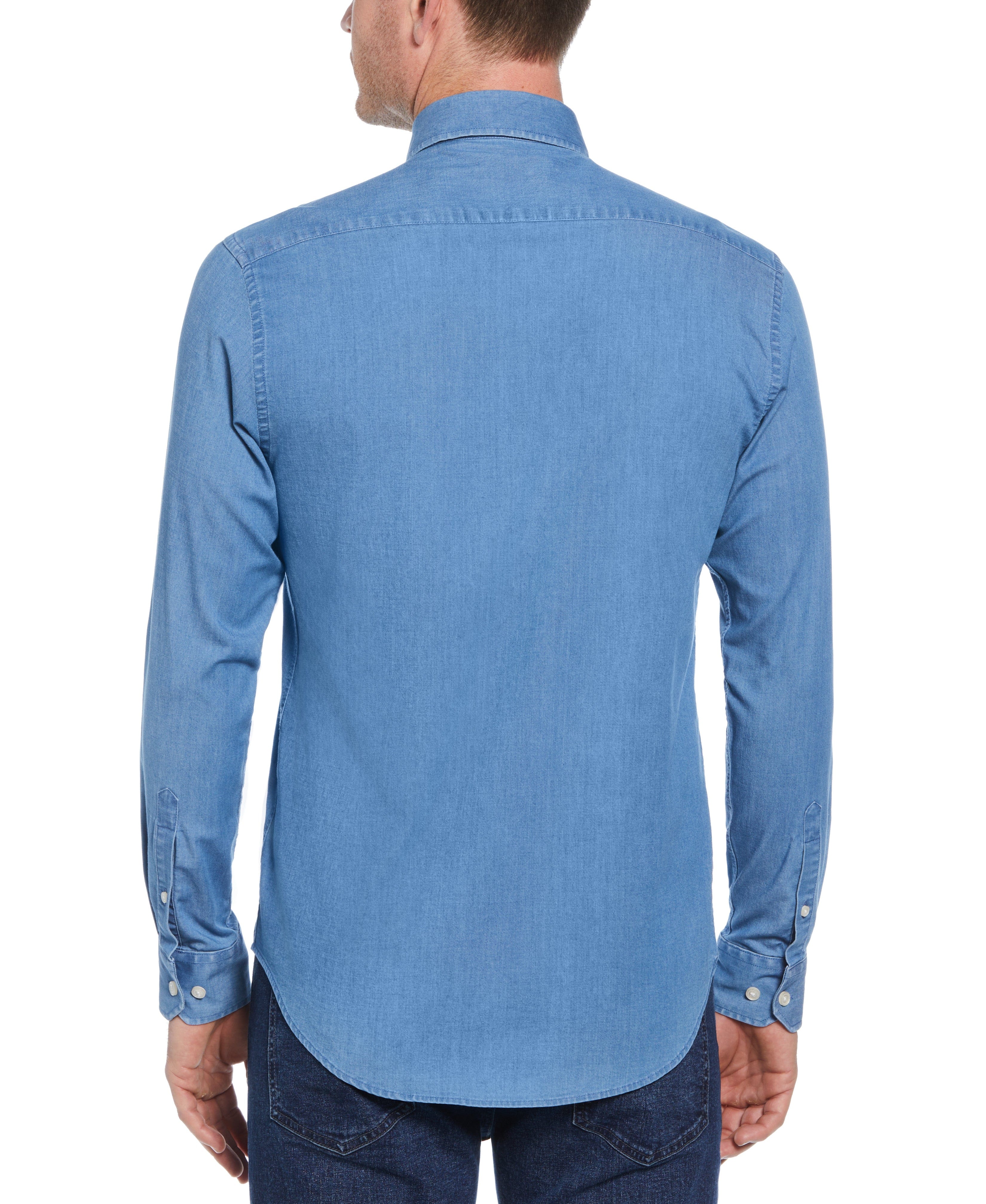 Slim Fit Denim-Like Button Down Woven Shirt